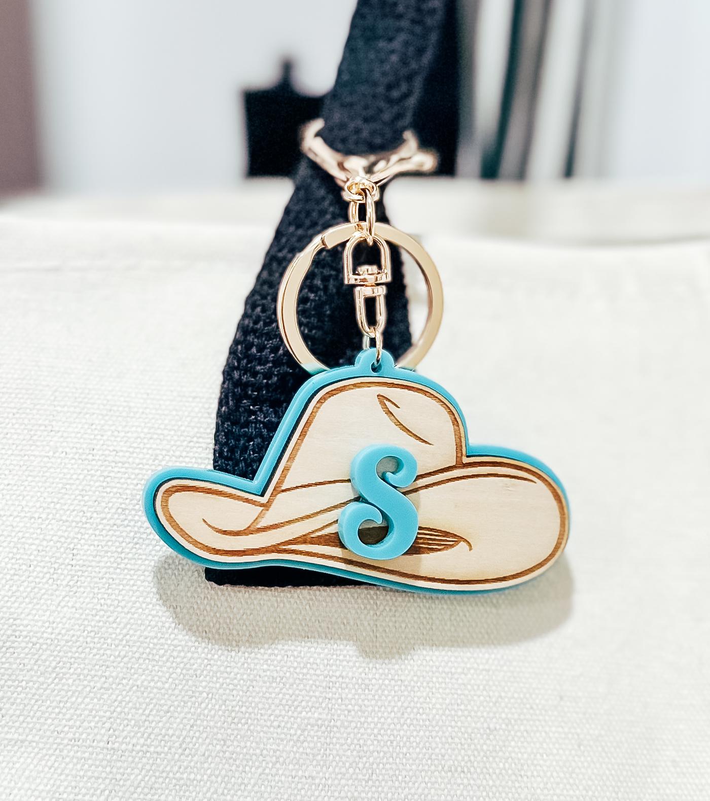 Initial Cowboy Hat Backpack Tag | Cowgirl Hat Backpack Tag | Acrylic Bag Tag | Western Hat Bag Tag | Diaper Bag Tag | Acrylic Bag Keychain