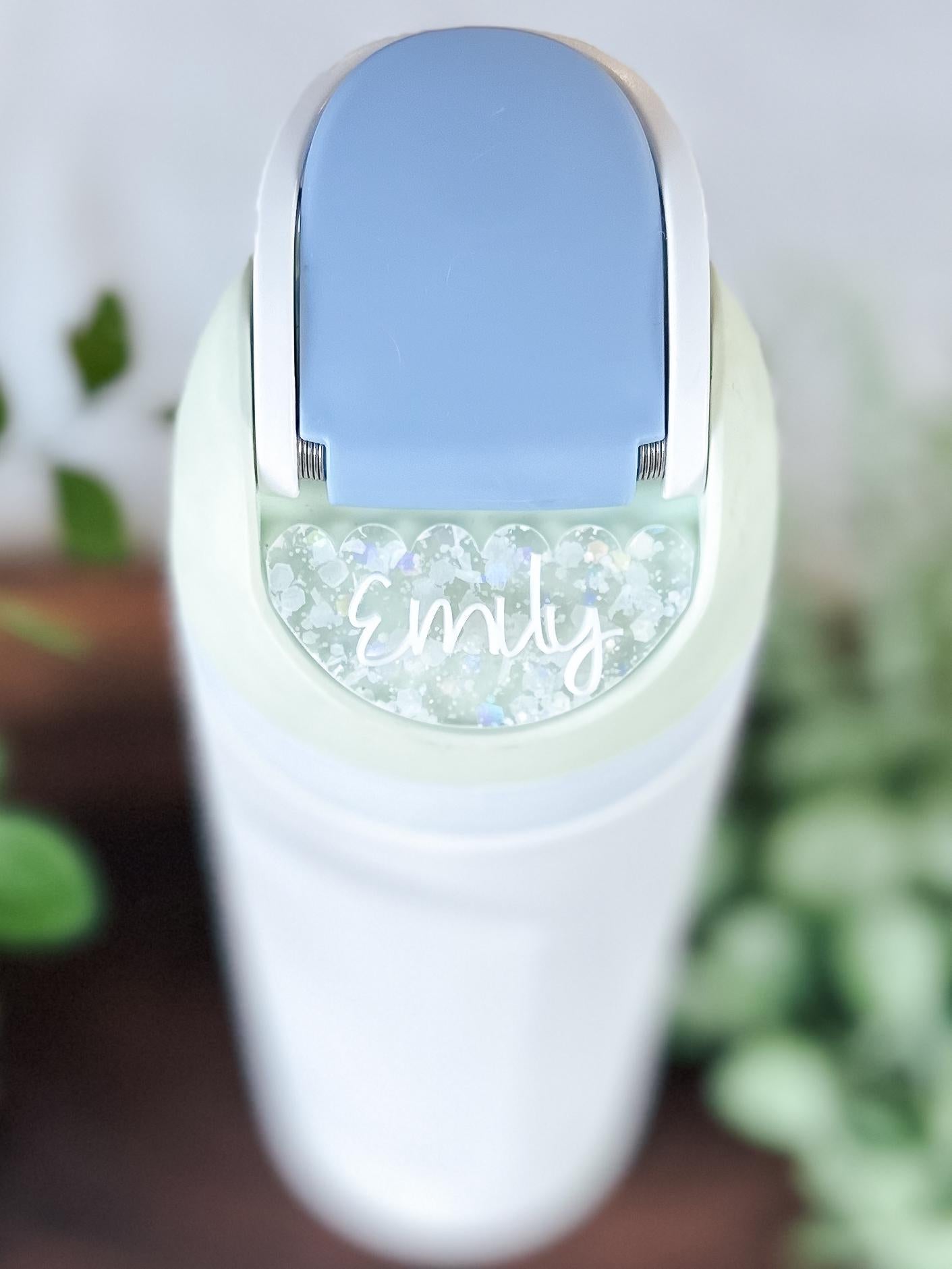 Sparkly Scallop Owala Water Bottle Name Plate | Adhesive Custom Water Bottle Topper Tag | Custom Personalized | 16/24/32/40oz Owala FreeSip