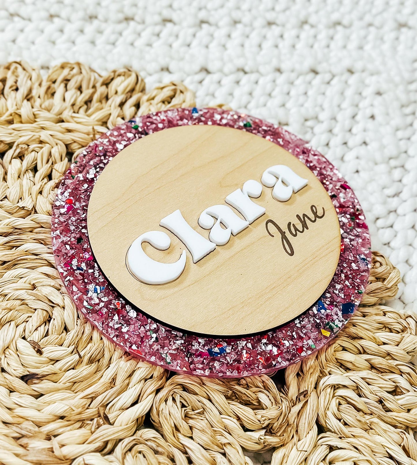 Baby Name Announcement | Pink Sparkly Girly Wood Baby Name Sign | Custom Baby Name Plaque | Newborn Photo Prop | Baby Shower Gift