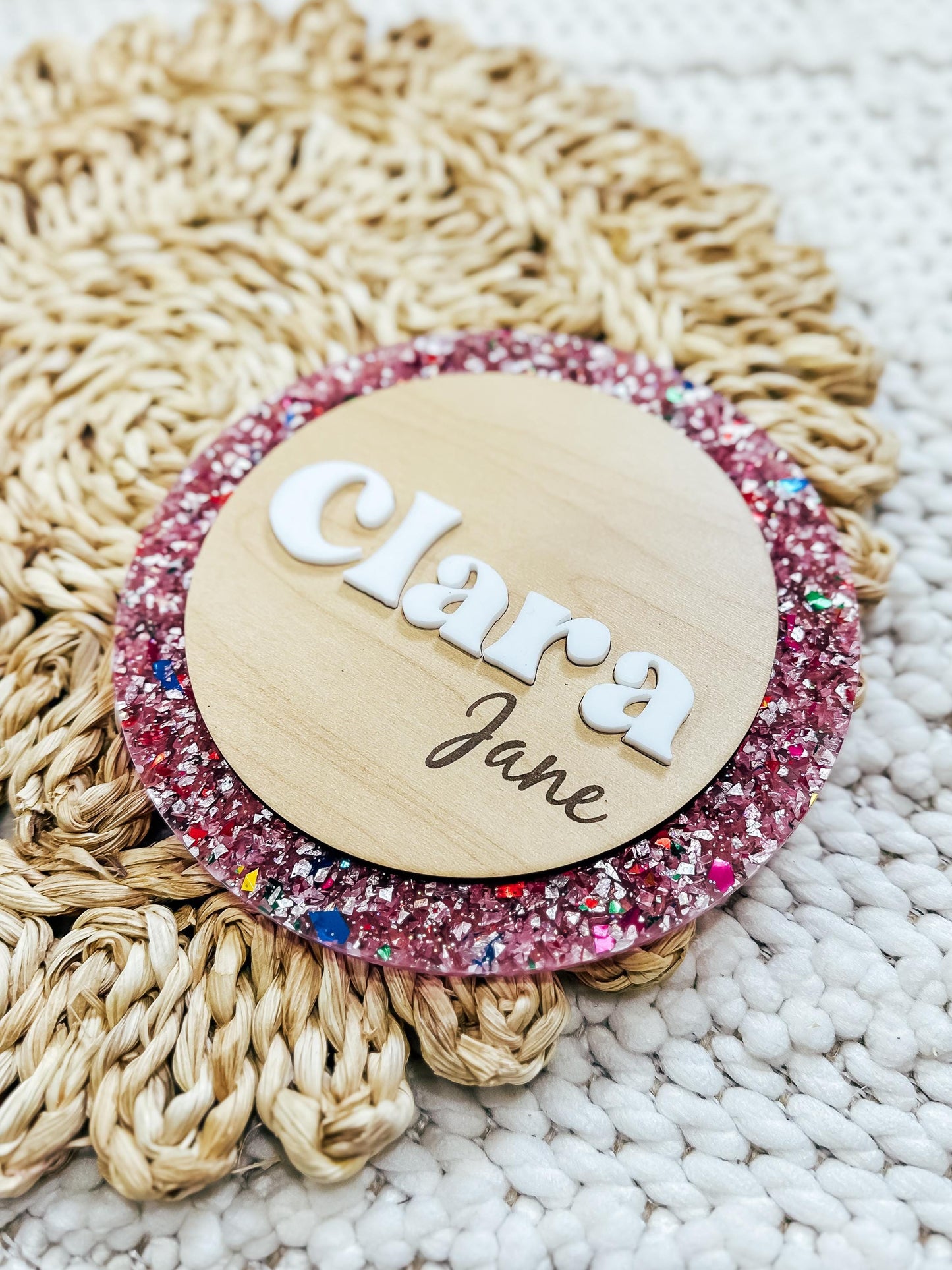 Baby Name Announcement | Pink Sparkly Girly Wood Baby Name Sign | Custom Baby Name Plaque | Newborn Photo Prop | Baby Shower Gift