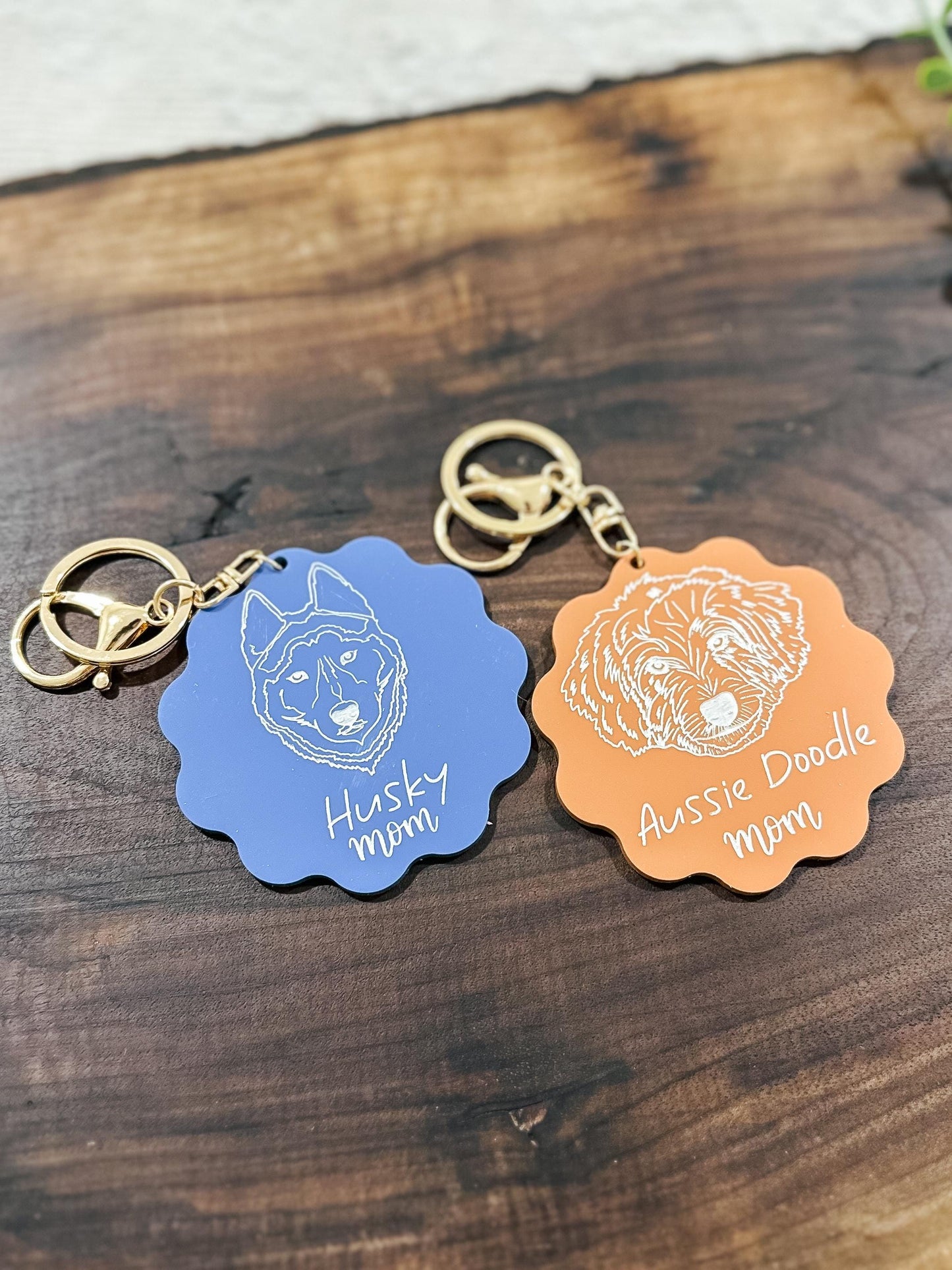 Custom Dog Mom Keychain | Personalized Acrylic Dog Portrait Name Tag | Backpack Tag | Bag Tag | Pet Keychain | Dog Keychain | Dog Mom Gift