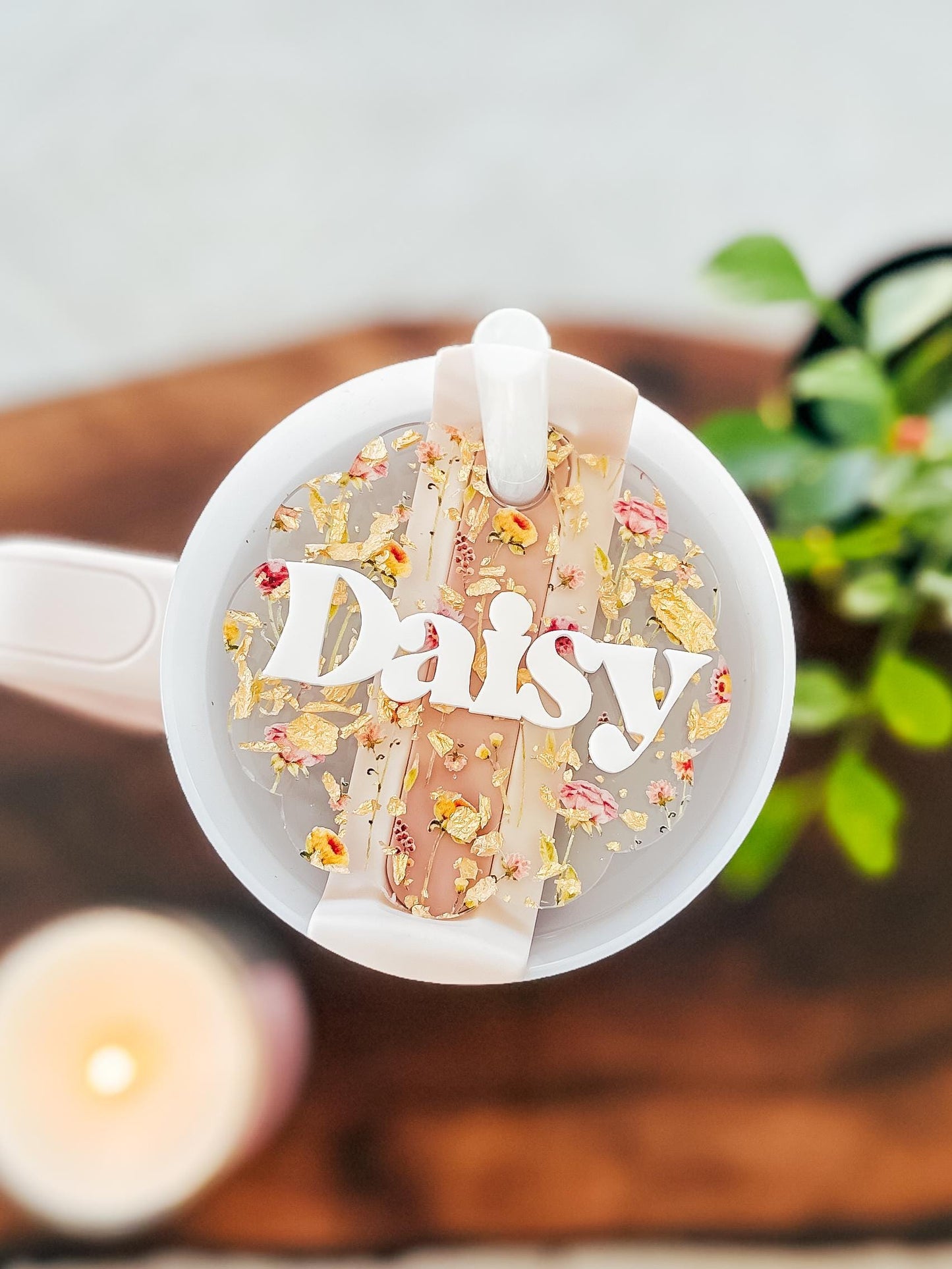 Gold Scalloped Floral Stanley Tumbler Topper | Custom Stanley Tumbler Name Plate | Stanley Topper Name Tag | 14oz 20oz 30oz 40oz Quencher