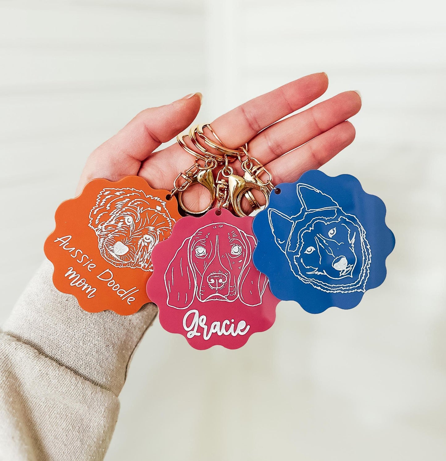Custom Dog Mom Keychain | Personalized Acrylic Dog Portrait Name Tag | Backpack Tag | Bag Tag | Pet Keychain | Dog Keychain | Dog Mom Gift