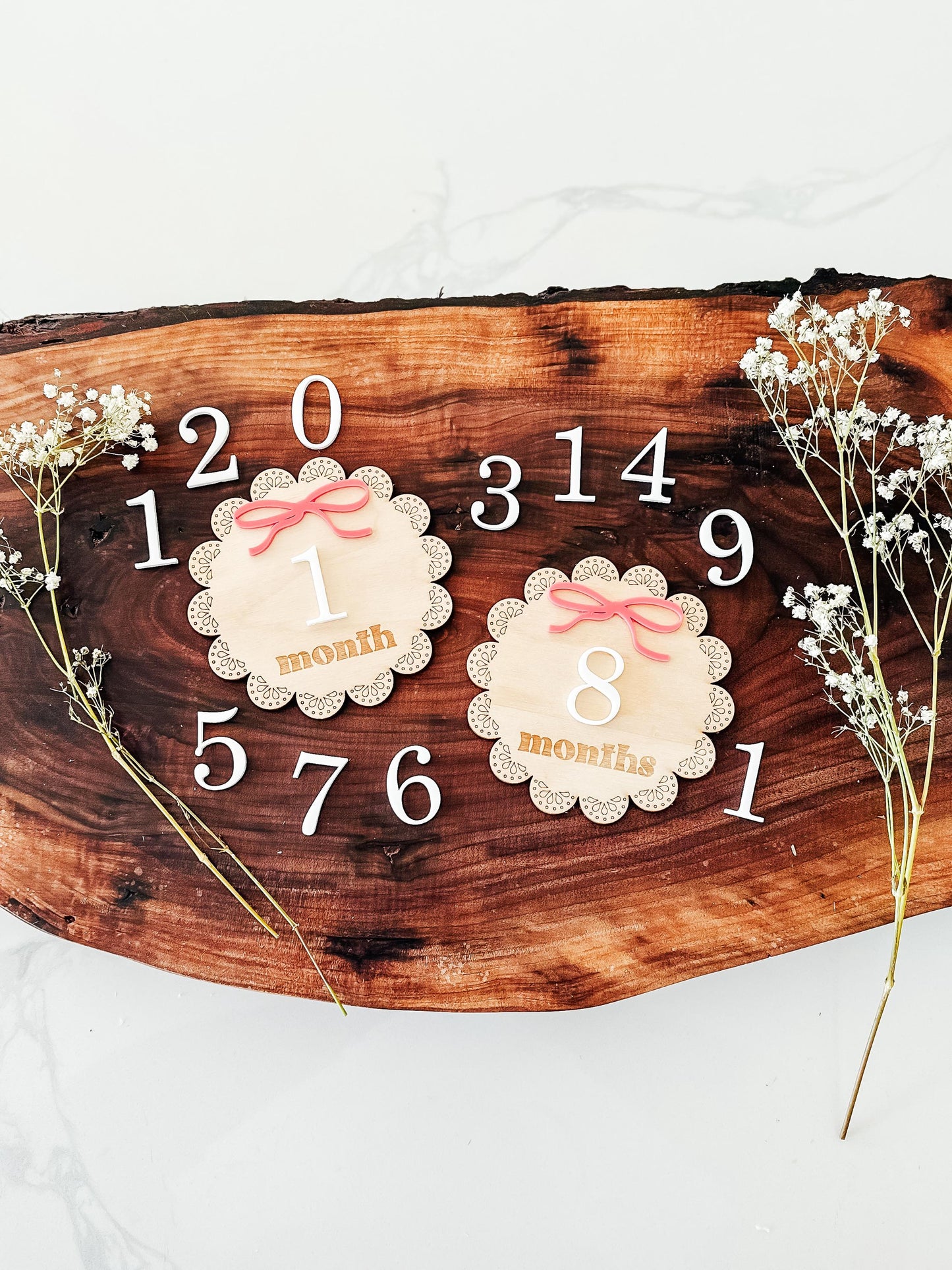 Vintage Bow Baby Monthly Milestone Markers | Name Announcement Sign | Children's Photo Prop | Monthly Milestones Sign | Baby's First Year