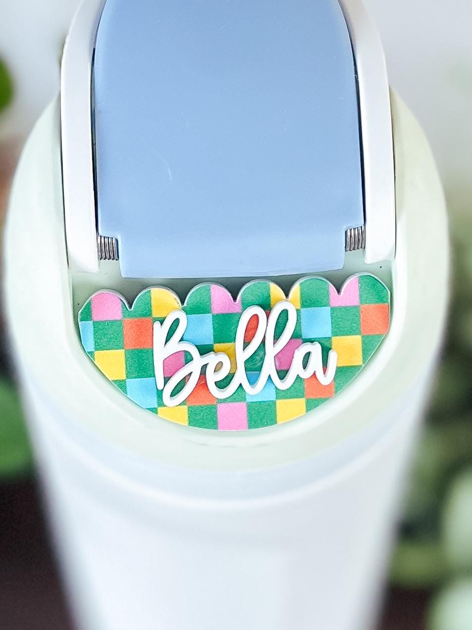 Checkered Scalloped Owala Water Bottle Name Plate | Adhesive Custom Water Bottle Topper Tag | Custom Personalized | 16/24/32/40oz FreeSip