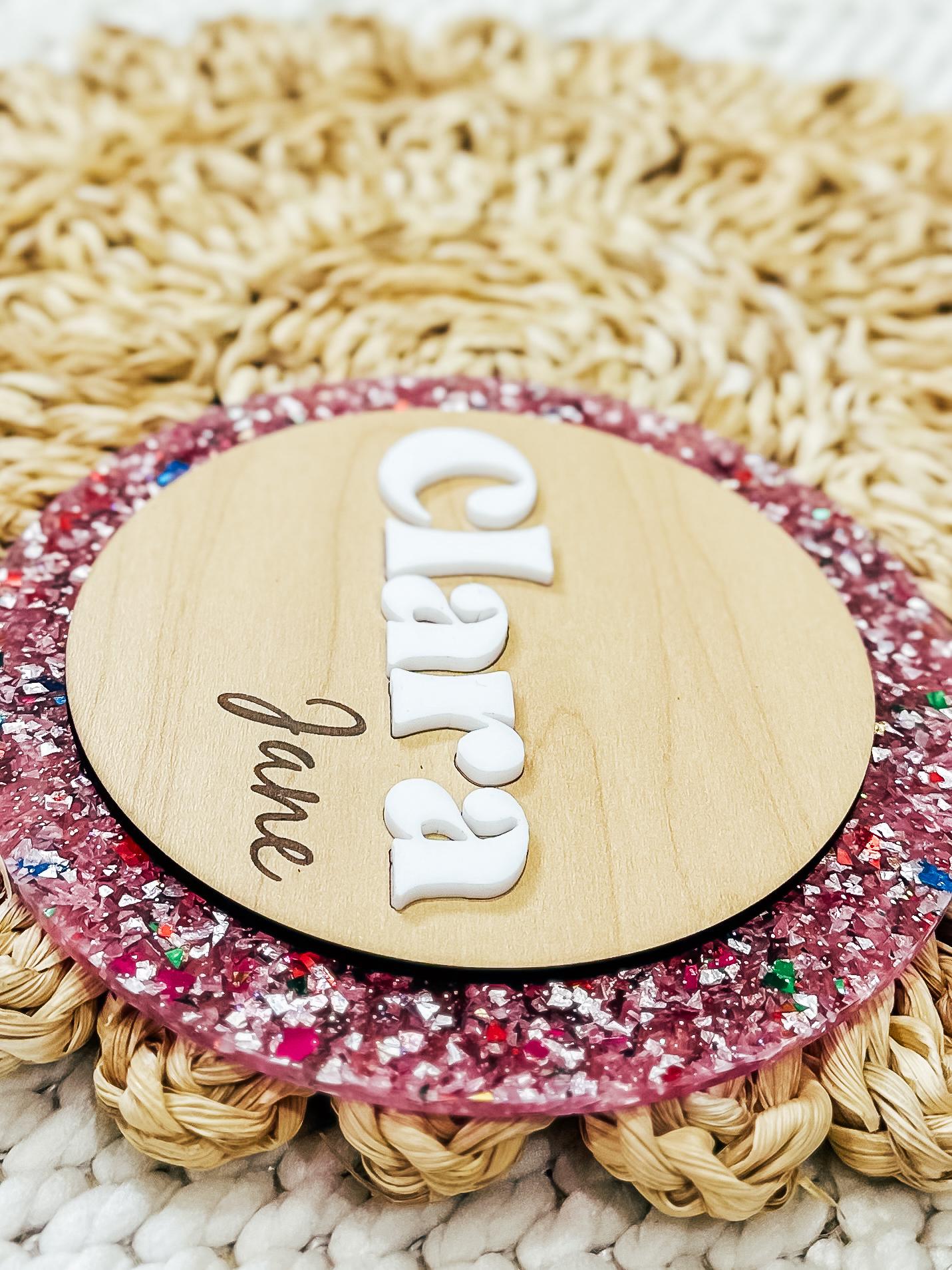 Baby Name Announcement | Pink Sparkly Girly Wood Baby Name Sign | Custom Baby Name Plaque | Newborn Photo Prop | Baby Shower Gift