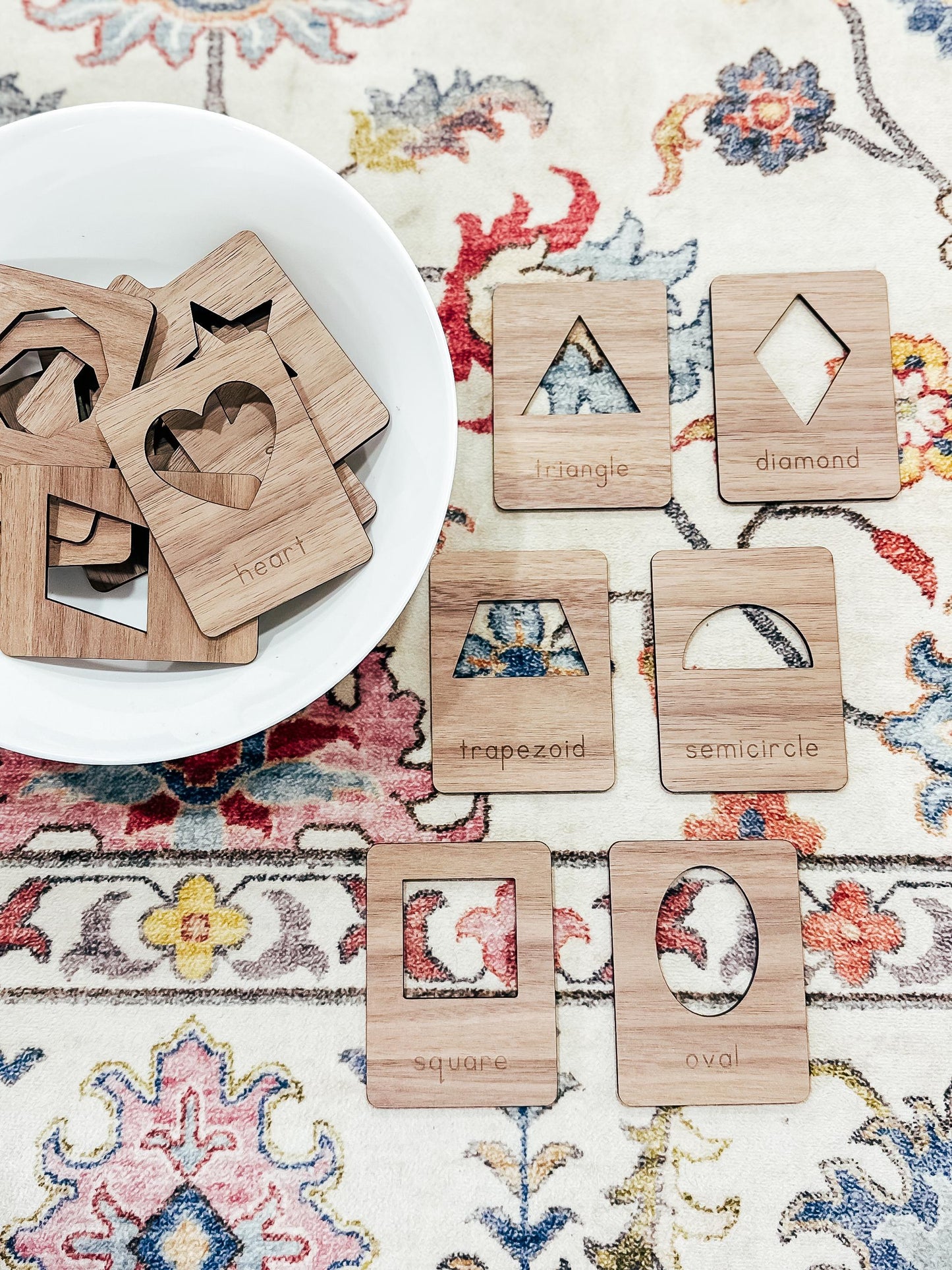 Set of 21 Montessori Wooden Shape Flash Cards | Geometric Shapes Matching Game | Learning Shape Activity | Montessori Shapes Memory Game