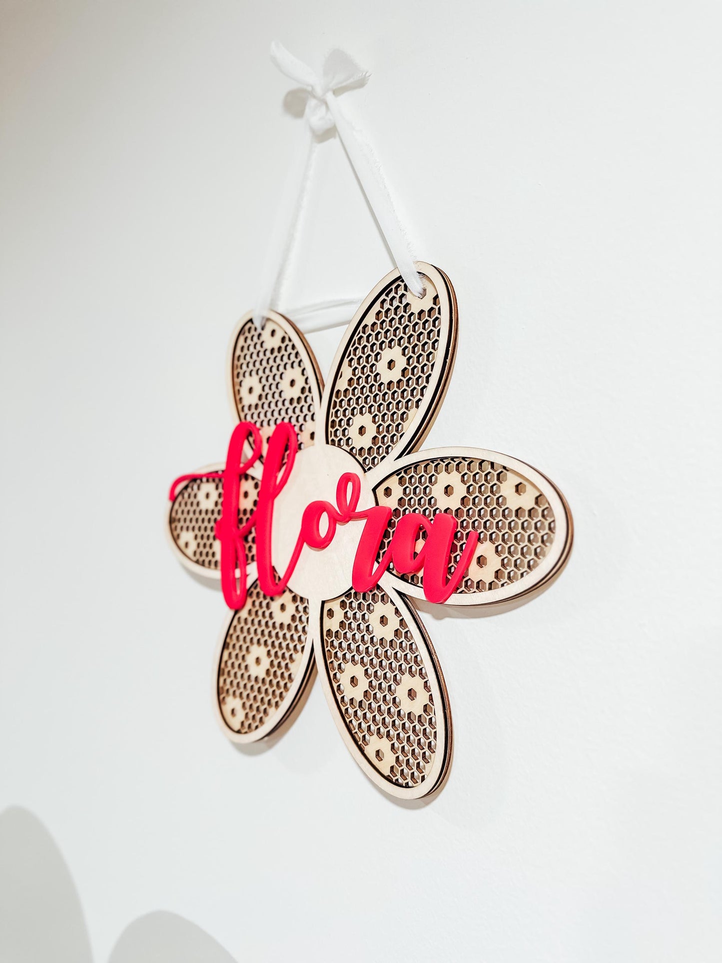 Rattan Flower Door Name Sign | Wood Sign | Girls Room Sign | Room Decor | Girls Decoration | Playroom Sign | Girl Nursery | Boho Home Decor