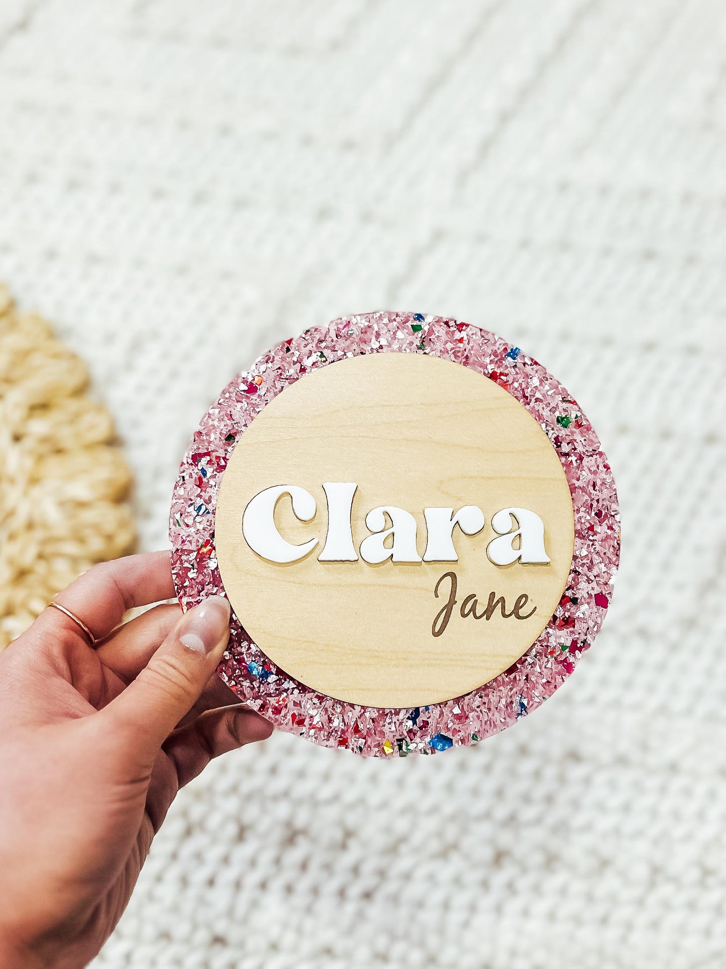 Baby Name Announcement | Pink Sparkly Girly Wood Baby Name Sign | Custom Baby Name Plaque | Newborn Photo Prop | Baby Shower Gift