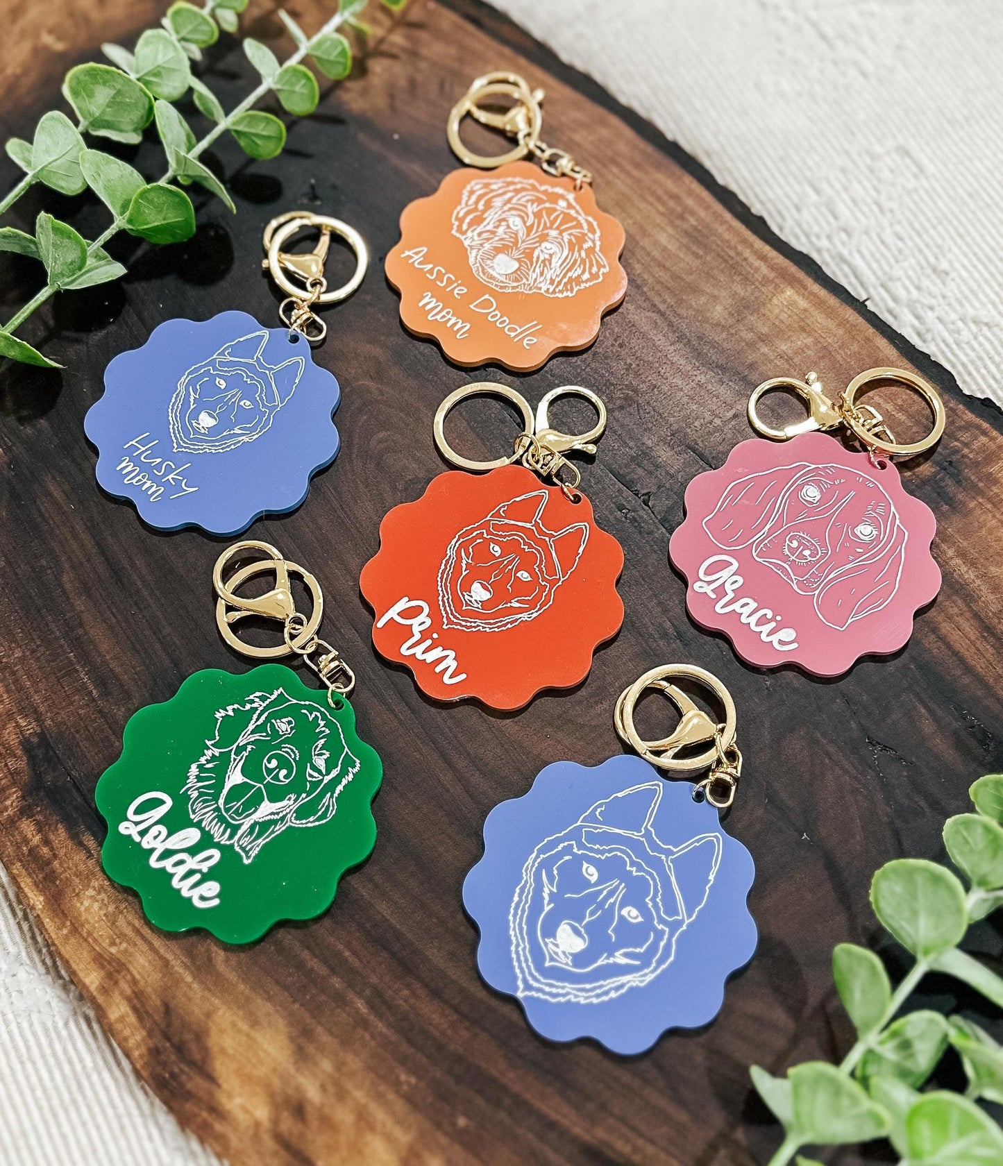 Custom Dog Mom Keychain | Personalized Acrylic Dog Portrait Name Tag | Backpack Tag | Bag Tag | Pet Keychain | Dog Keychain | Dog Mom Gift