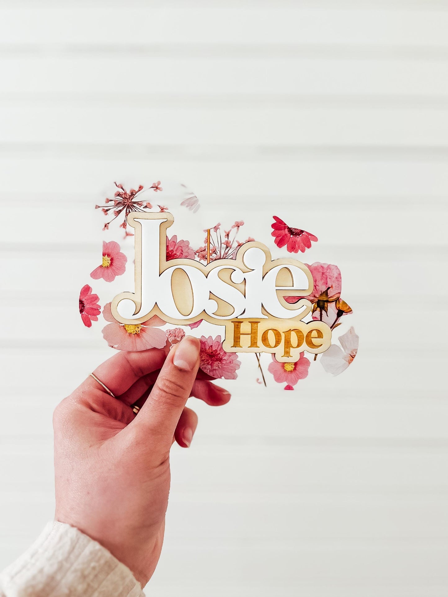 Floral Baby Name Announcement | Pink Pressed Flower Wood Baby Name Sign | Custom Baby Name Plaque | Newborn Photo Prop | Baby Shower Gift