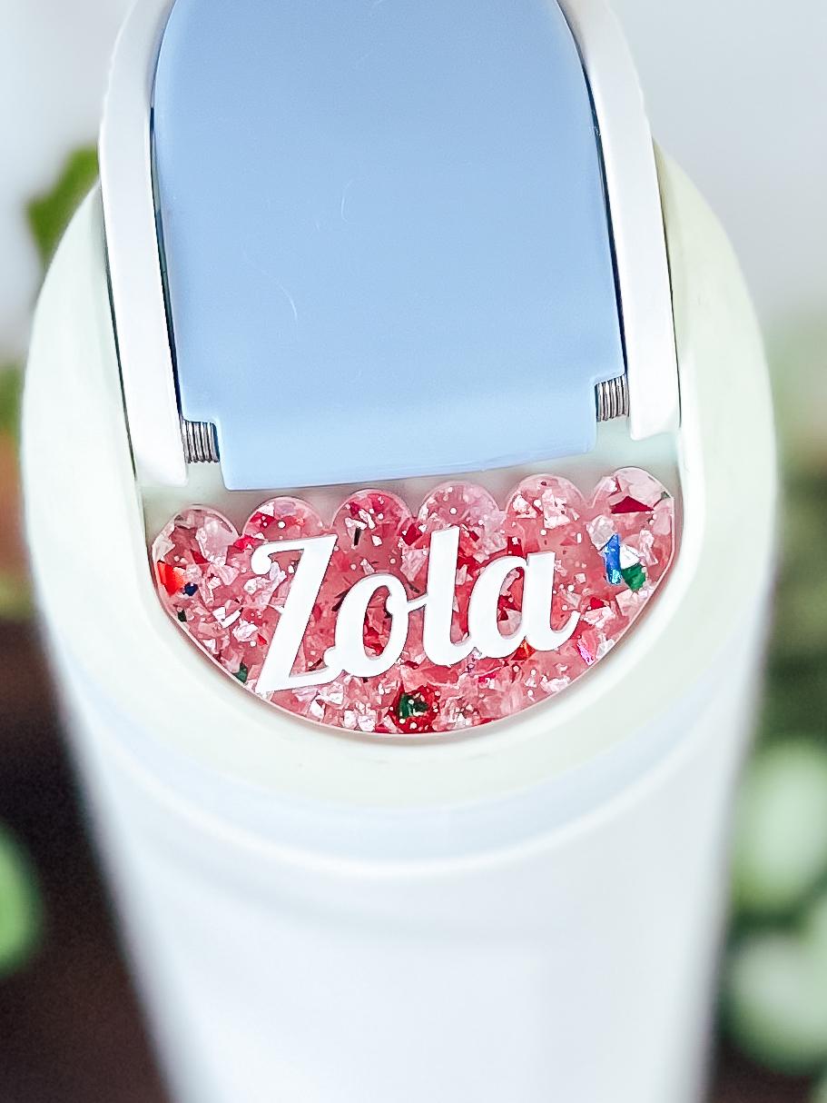 Sparkly Scallop Owala Water Bottle Name Plate | Adhesive Custom Water Bottle Topper Tag | Custom Personalized | 16/24/32/40oz Owala FreeSip