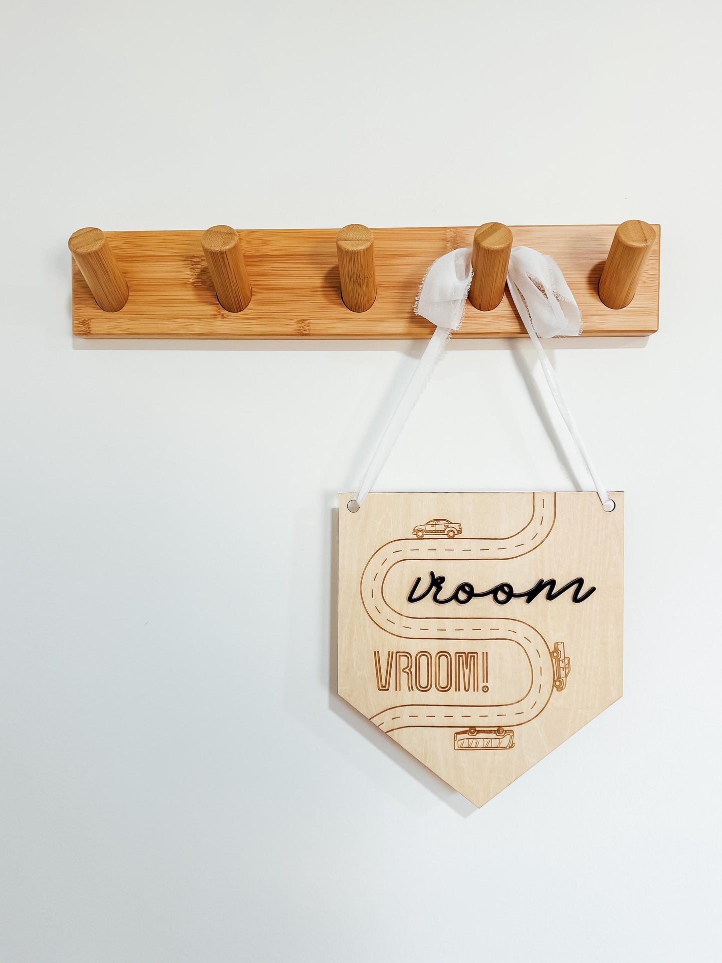 Vroom Vroom Wooden Sign | Playroom Banner Sign | Boys Room Decor | Nursery Wall Hanging | Car Transportation Theme Room Decor