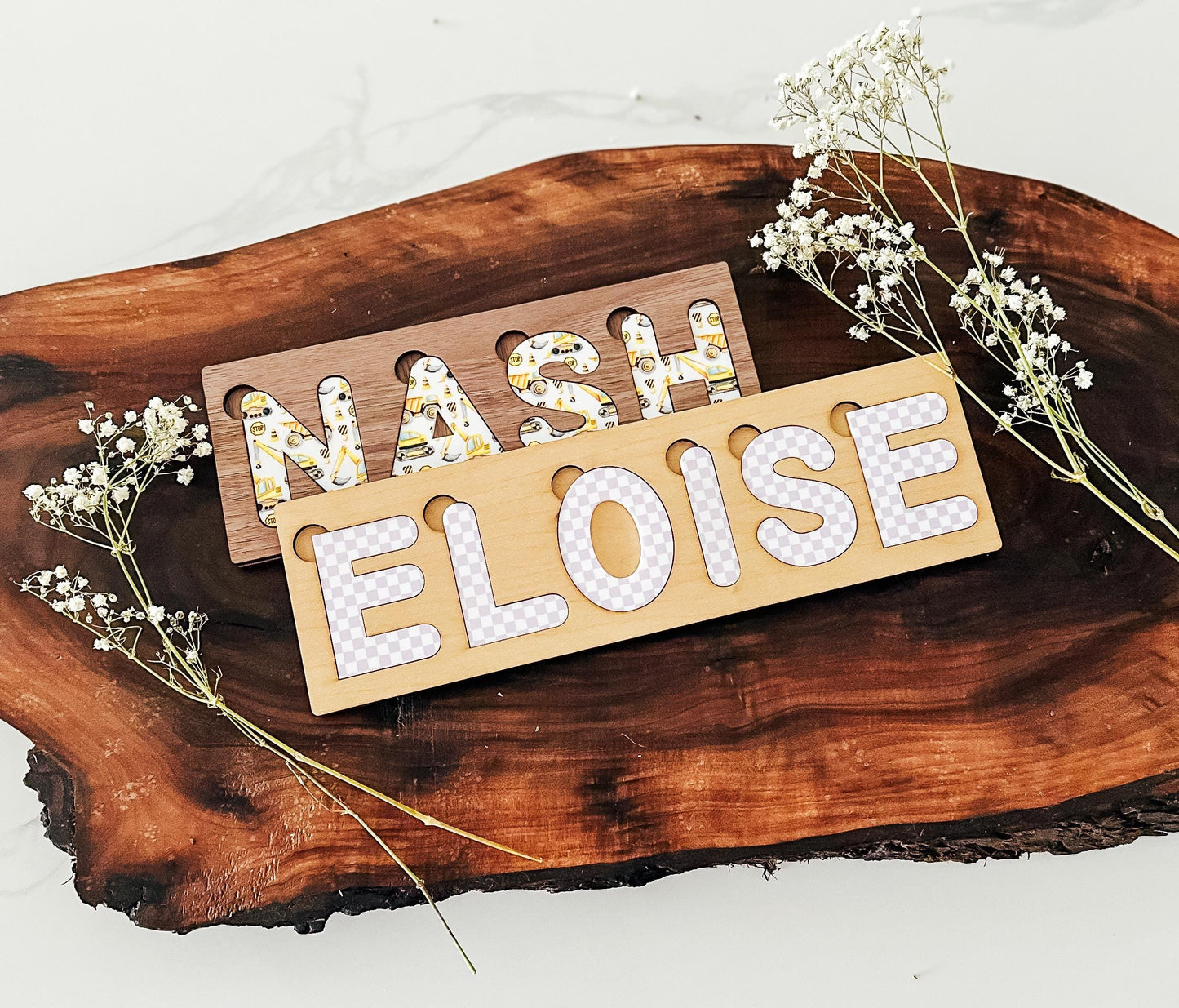 Custom Baby Name Puzzle | Wooden Name Puzzle | Engraved Personalized Patterned Name Puzzle | Gift for Toddler | Gift for Kids