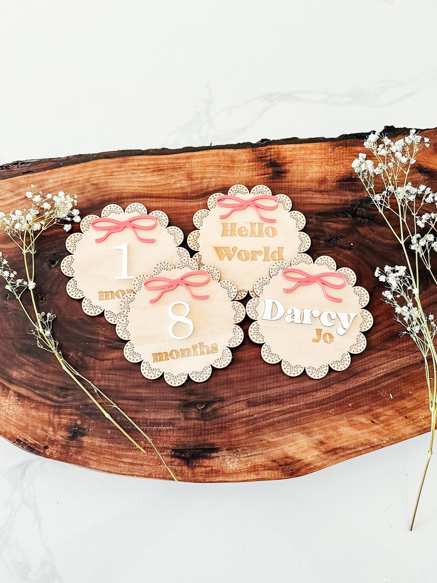 Vintage Bow Baby Monthly Milestone Markers | Name Announcement Sign | Children's Photo Prop | Monthly Milestones Sign | Baby's First Year