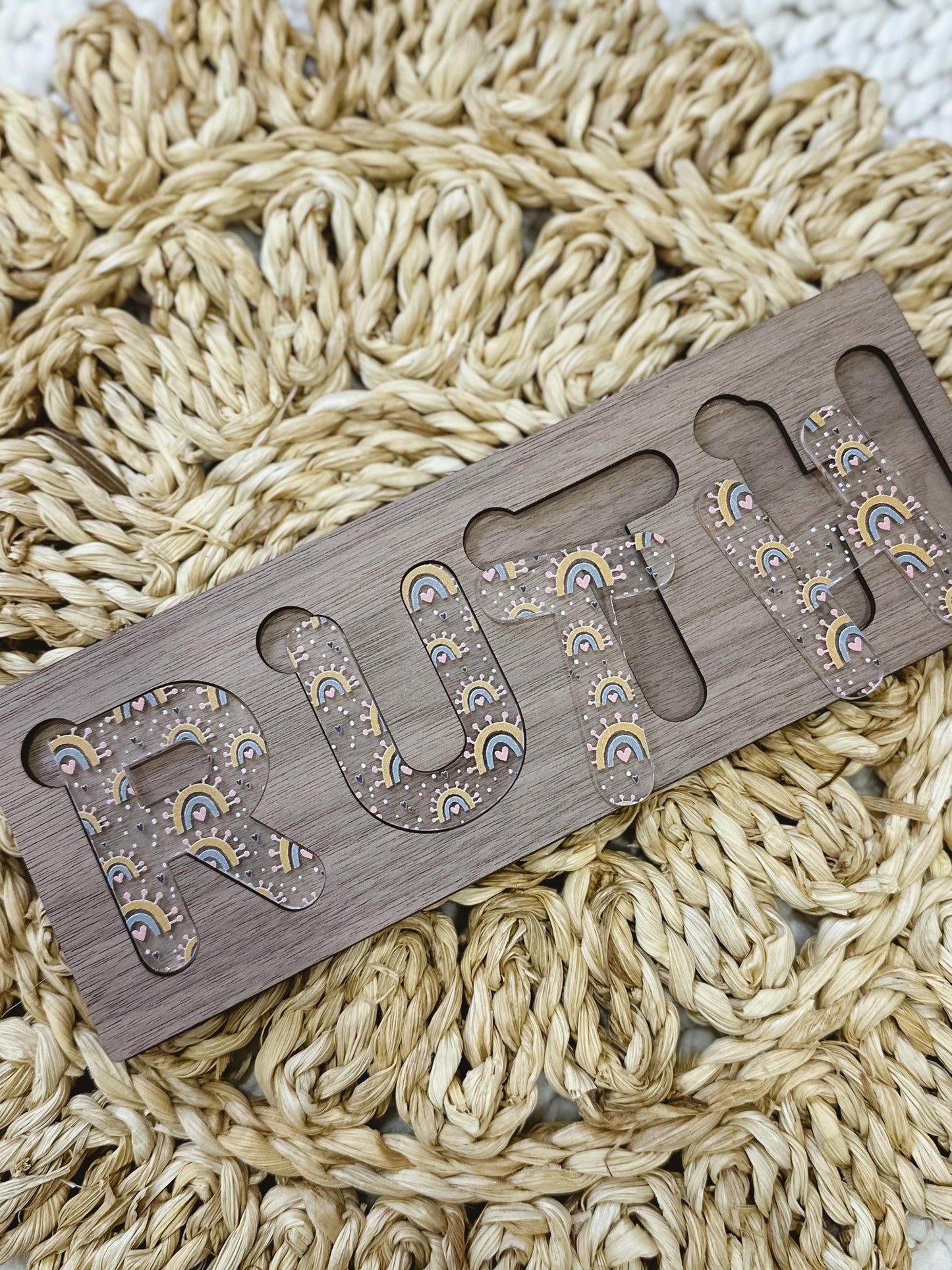 Custom Baby Name Puzzle | Wooden Name Puzzle | Engraved Personalized Patterned Name Puzzle | Gift for Toddler | Gift for Kids
