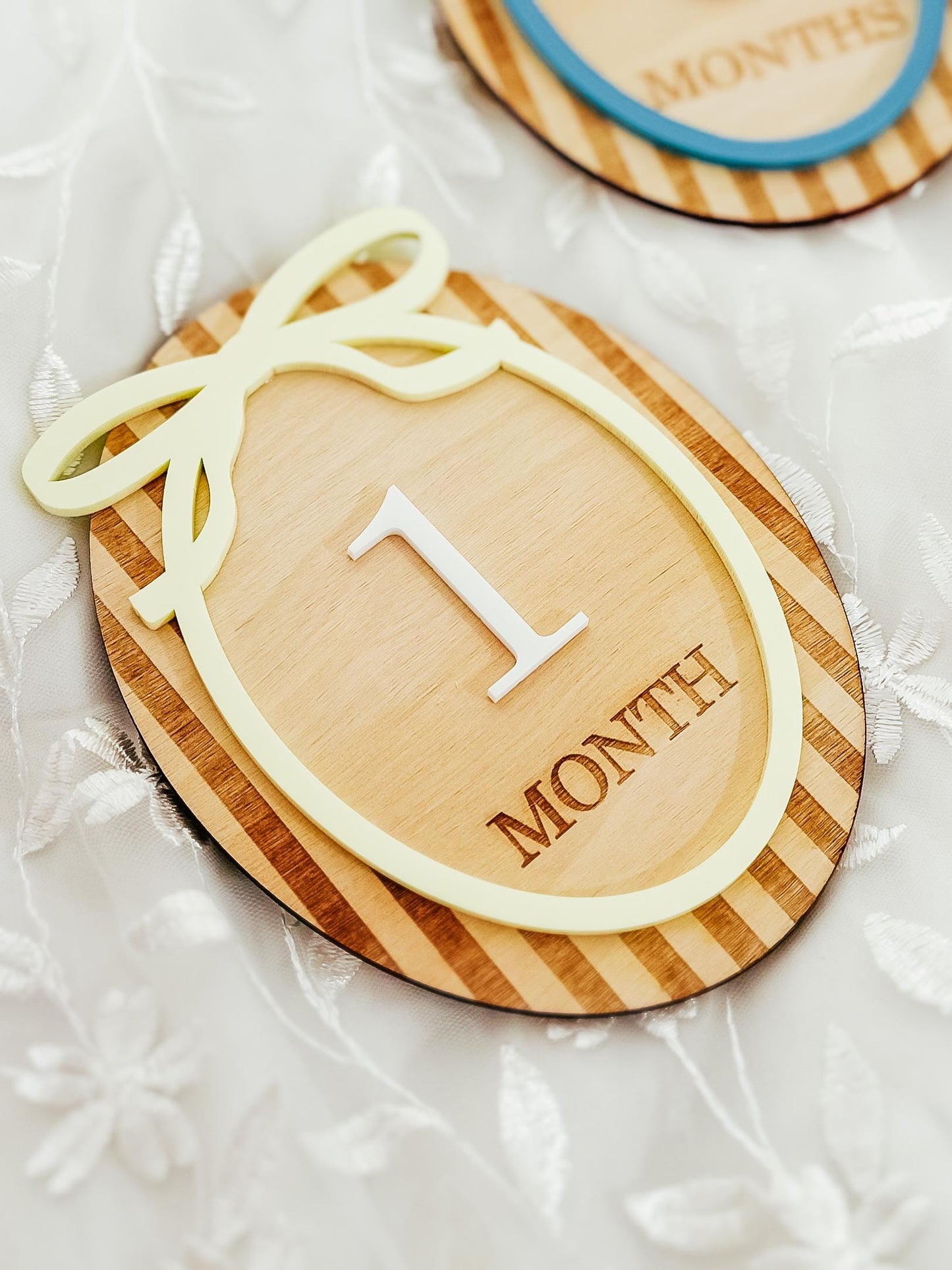 Striped Bow Baby Monthly Milestone Markers | Name Announcement Sign | Children's Photo Prop | Monthly Milestones Sign | Baby's First Year