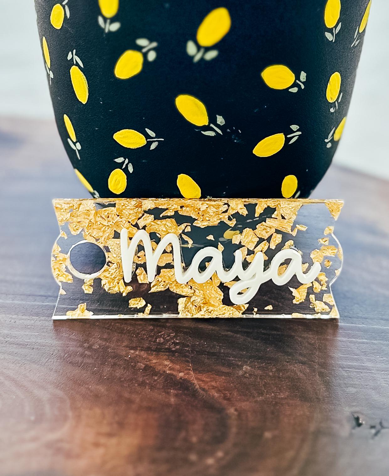 Gold Flake Stanley Tumbler Topper | Custom Stanley Tumbler Name Plate | Stanley Tumbler Topper Name Tag | 14oz 20oz 30oz 40oz Quencher