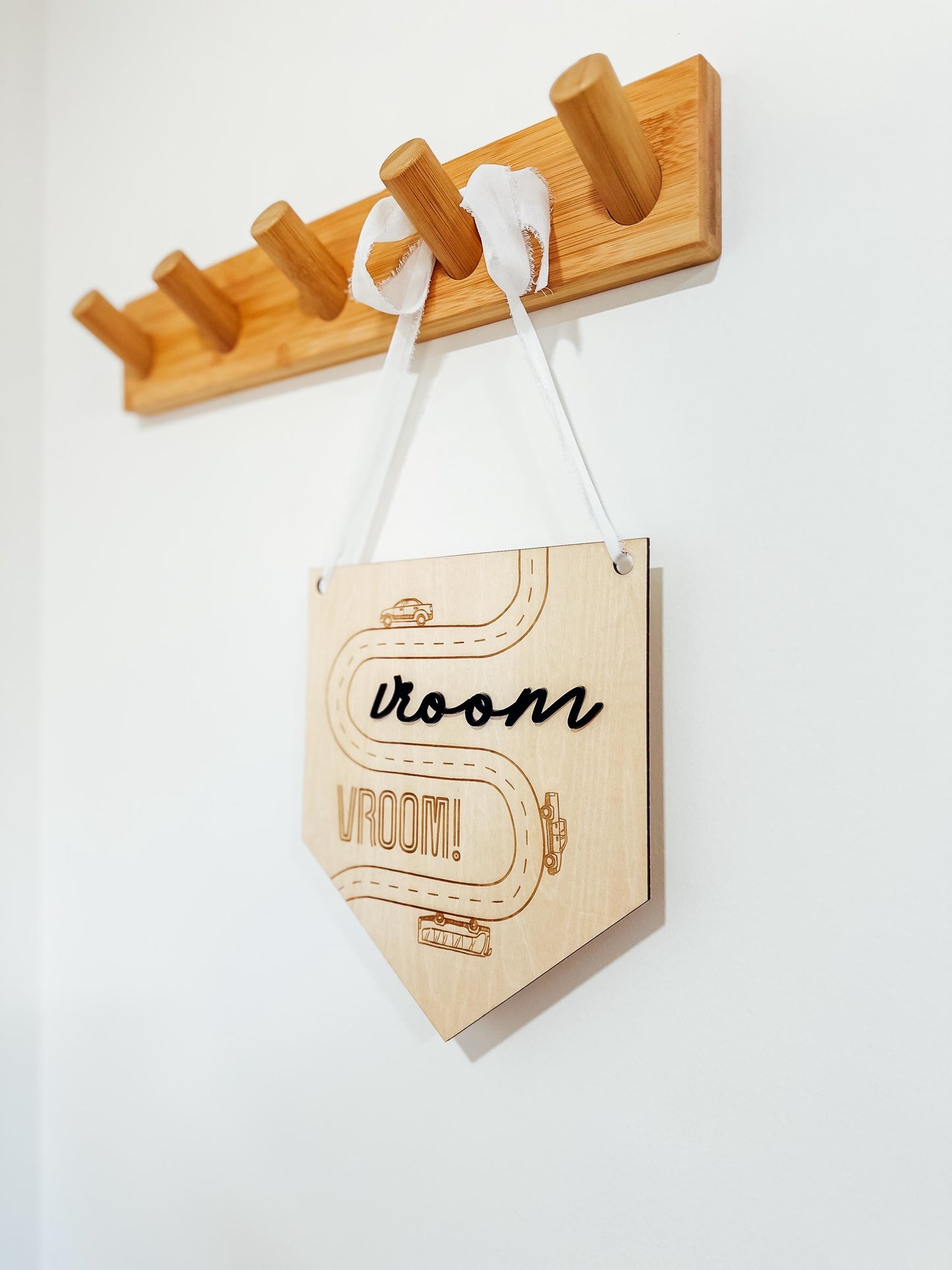 Vroom Vroom Wooden Sign | Playroom Banner Sign | Boys Room Decor | Nursery Wall Hanging | Car Transportation Theme Room Decor