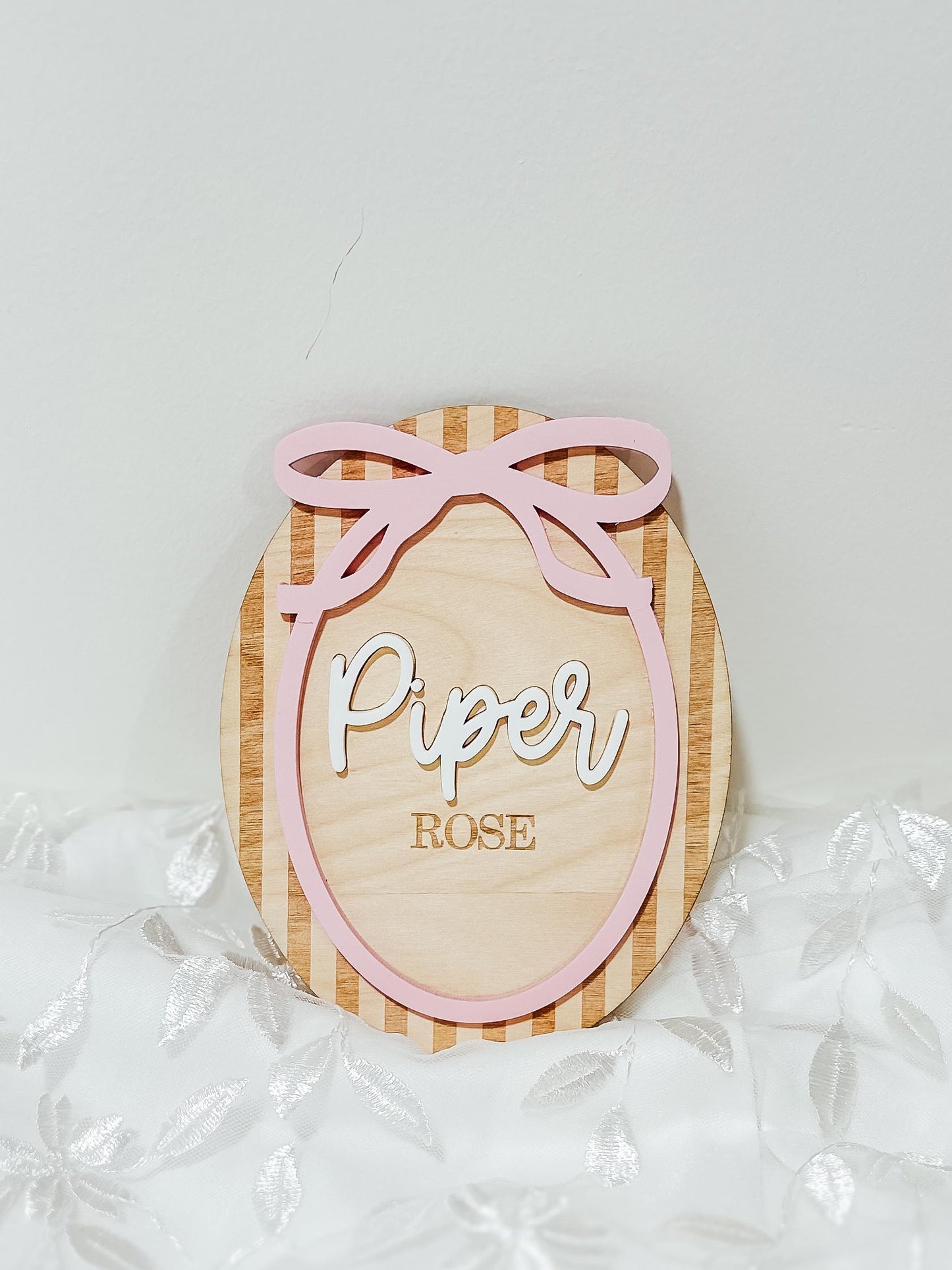 Striped Bow Baby Monthly Milestone Markers | Name Announcement Sign | Children's Photo Prop | Monthly Milestones Sign | Baby's First Year