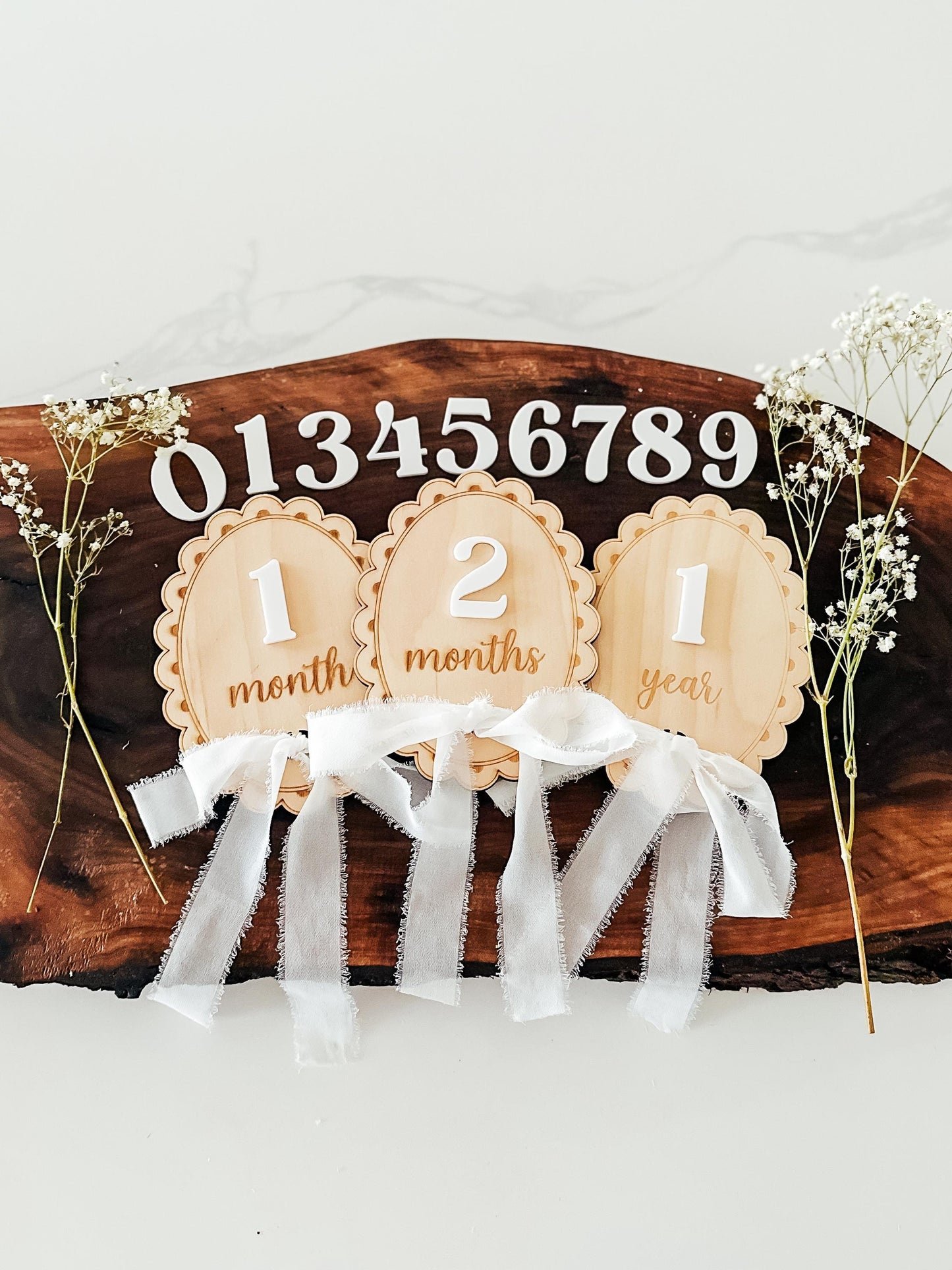 Scalloped Baby Monthly Milestone Markers | Children's Photo Prop | Monthly Milestones Sign | Baby's First Year | Boho Nursery Decor