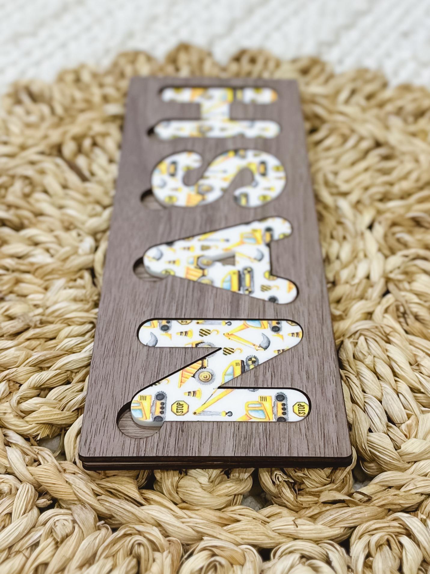 Custom Baby Name Puzzle | Wooden Name Puzzle | Engraved Personalized Patterned Name Puzzle | Gift for Toddler | Gift for Kids