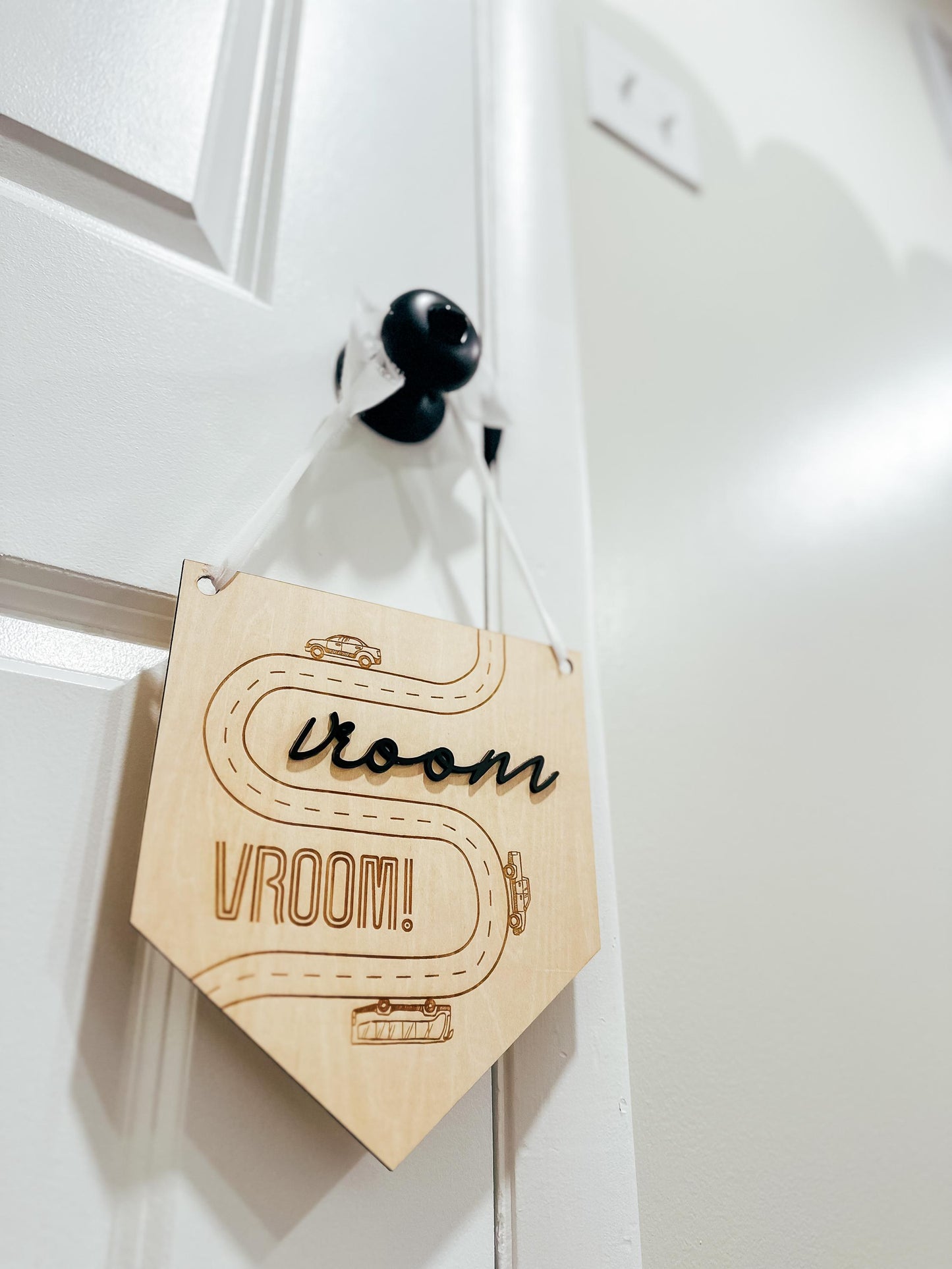 Vroom Vroom Wooden Sign | Playroom Banner Sign | Boys Room Decor | Nursery Wall Hanging | Car Transportation Theme Room Decor