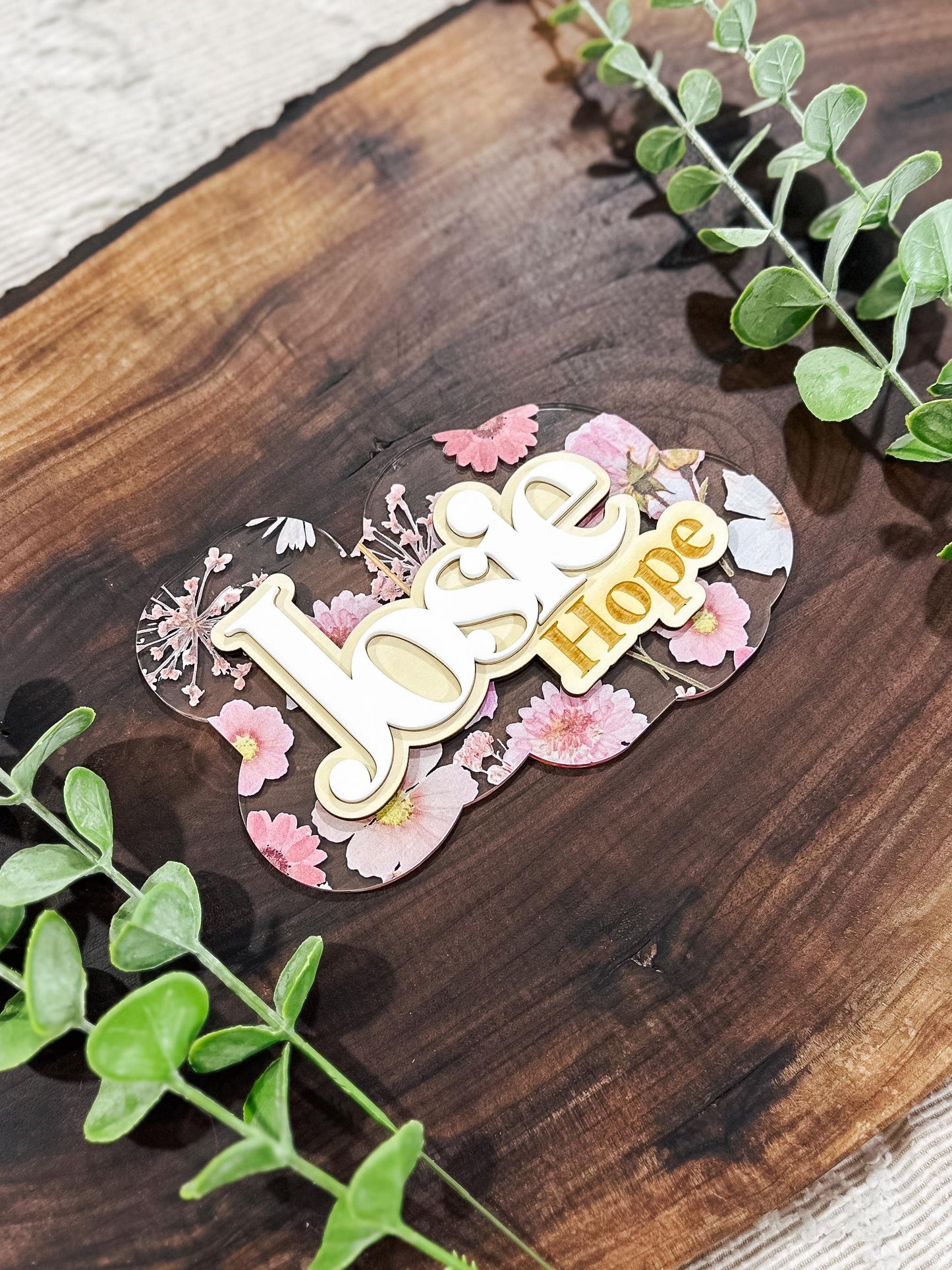 Floral Baby Name Announcement | Pink Pressed Flower Wood Baby Name Sign | Custom Baby Name Plaque | Newborn Photo Prop | Baby Shower Gift