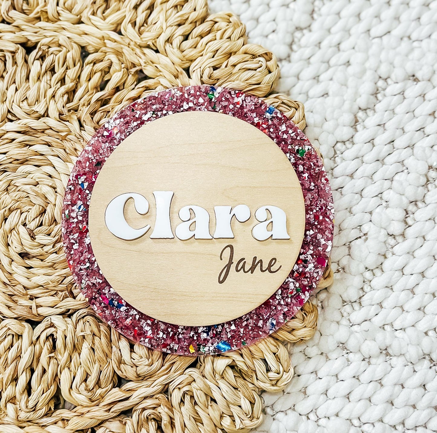 Baby Name Announcement | Pink Sparkly Girly Wood Baby Name Sign | Custom Baby Name Plaque | Newborn Photo Prop | Baby Shower Gift