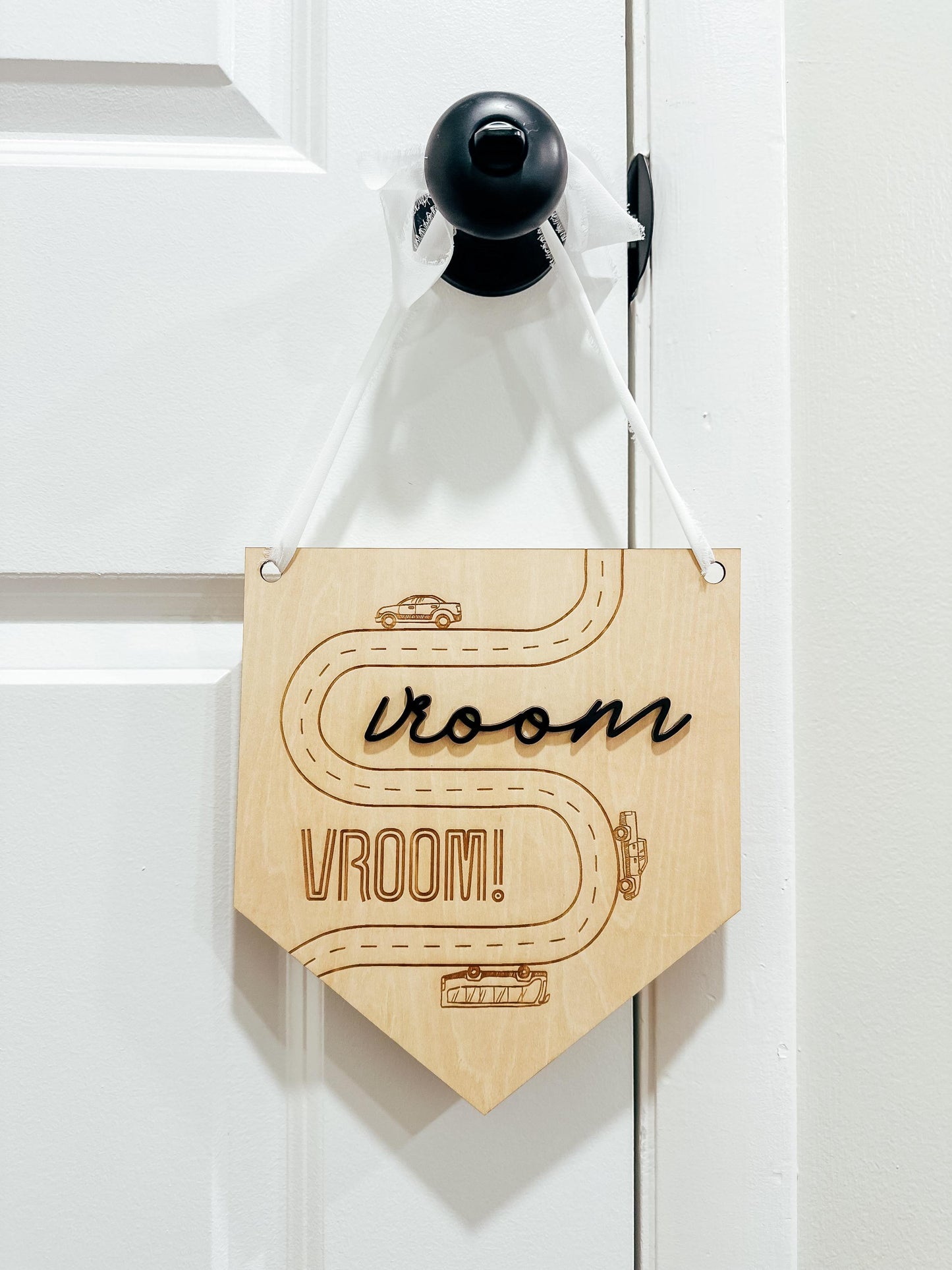 Vroom Vroom Wooden Sign | Playroom Banner Sign | Boys Room Decor | Nursery Wall Hanging | Car Transportation Theme Room Decor