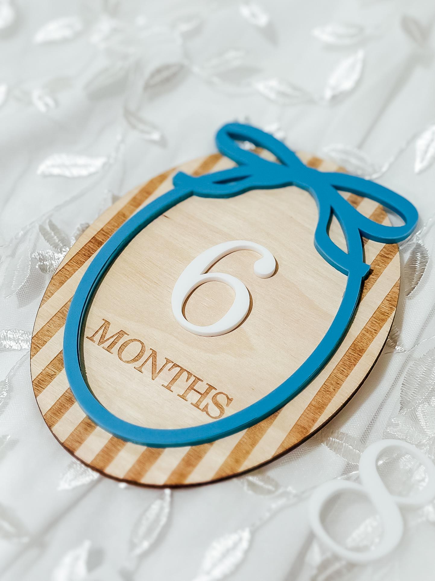 Striped Bow Baby Monthly Milestone Markers | Name Announcement Sign | Children's Photo Prop | Monthly Milestones Sign | Baby's First Year