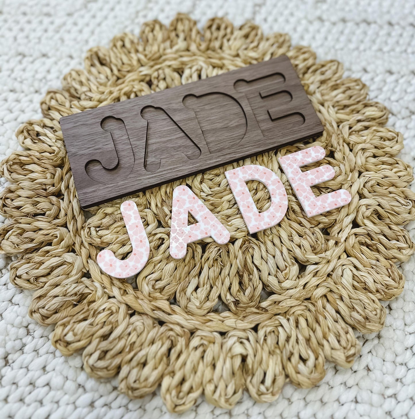 Custom Baby Name Puzzle | Wooden Name Puzzle | Engraved Personalized Patterned Name Puzzle | Gift for Toddler | Gift for Kids