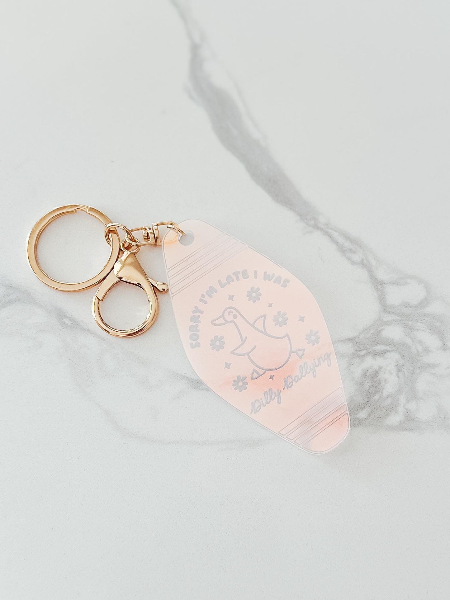 Dilly Dally Keychain | Iridescent Blue Acrylic Motel Keychain | Backpack Tag | Bag Tag | Boho Retro Keychain Tag | Laser Engraved Keychain