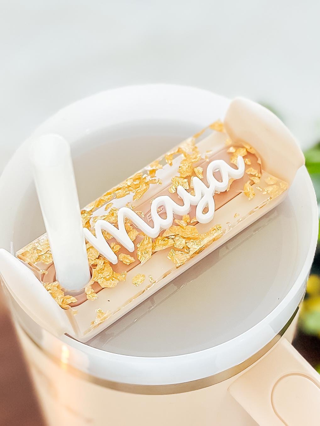 Gold Flake Stanley Tumbler Topper | Custom Stanley Tumbler Name Plate | Stanley Tumbler Topper Name Tag | 14oz 20oz 30oz 40oz Quencher