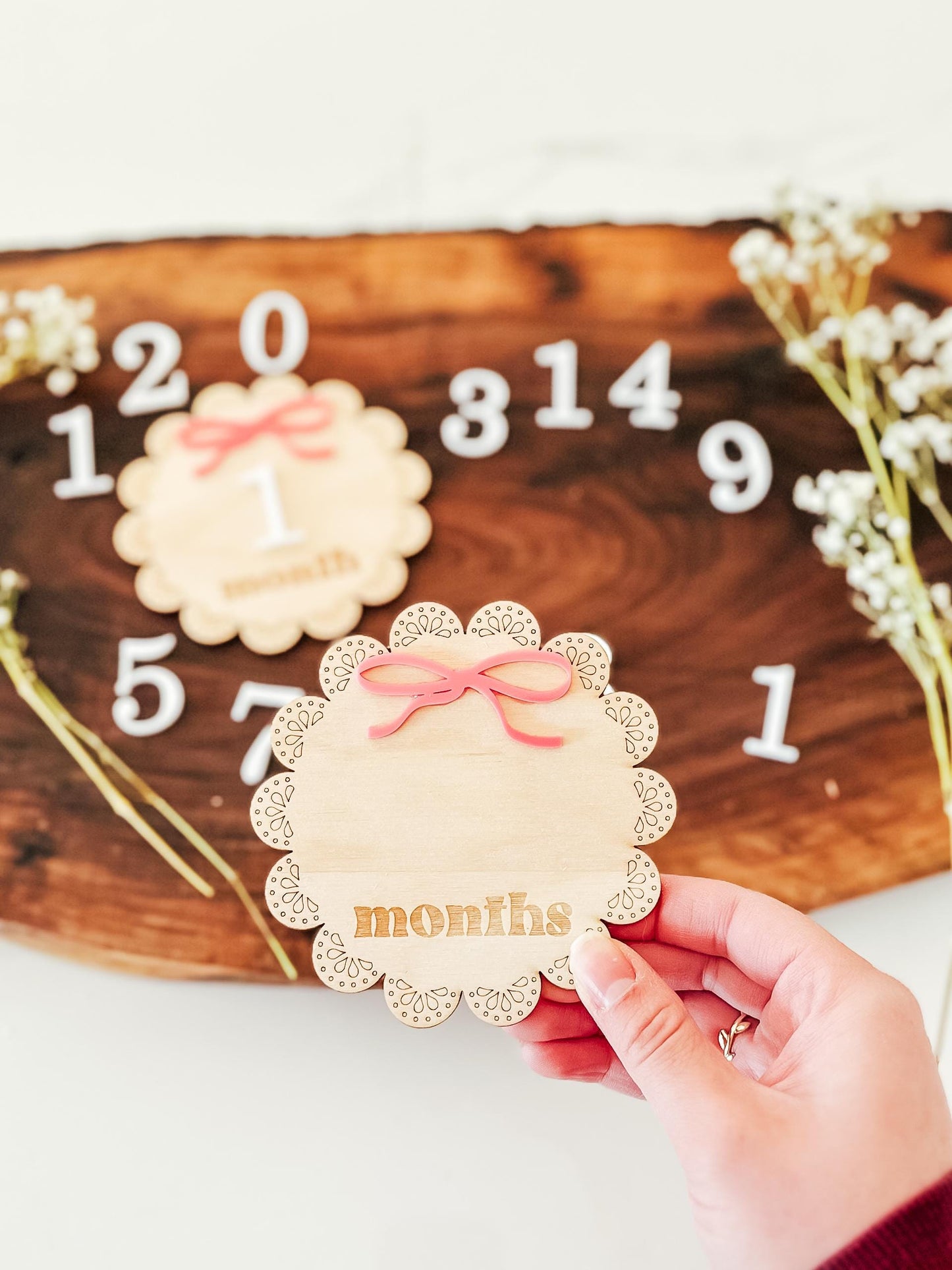 Vintage Bow Baby Monthly Milestone Markers | Name Announcement Sign | Children's Photo Prop | Monthly Milestones Sign | Baby's First Year