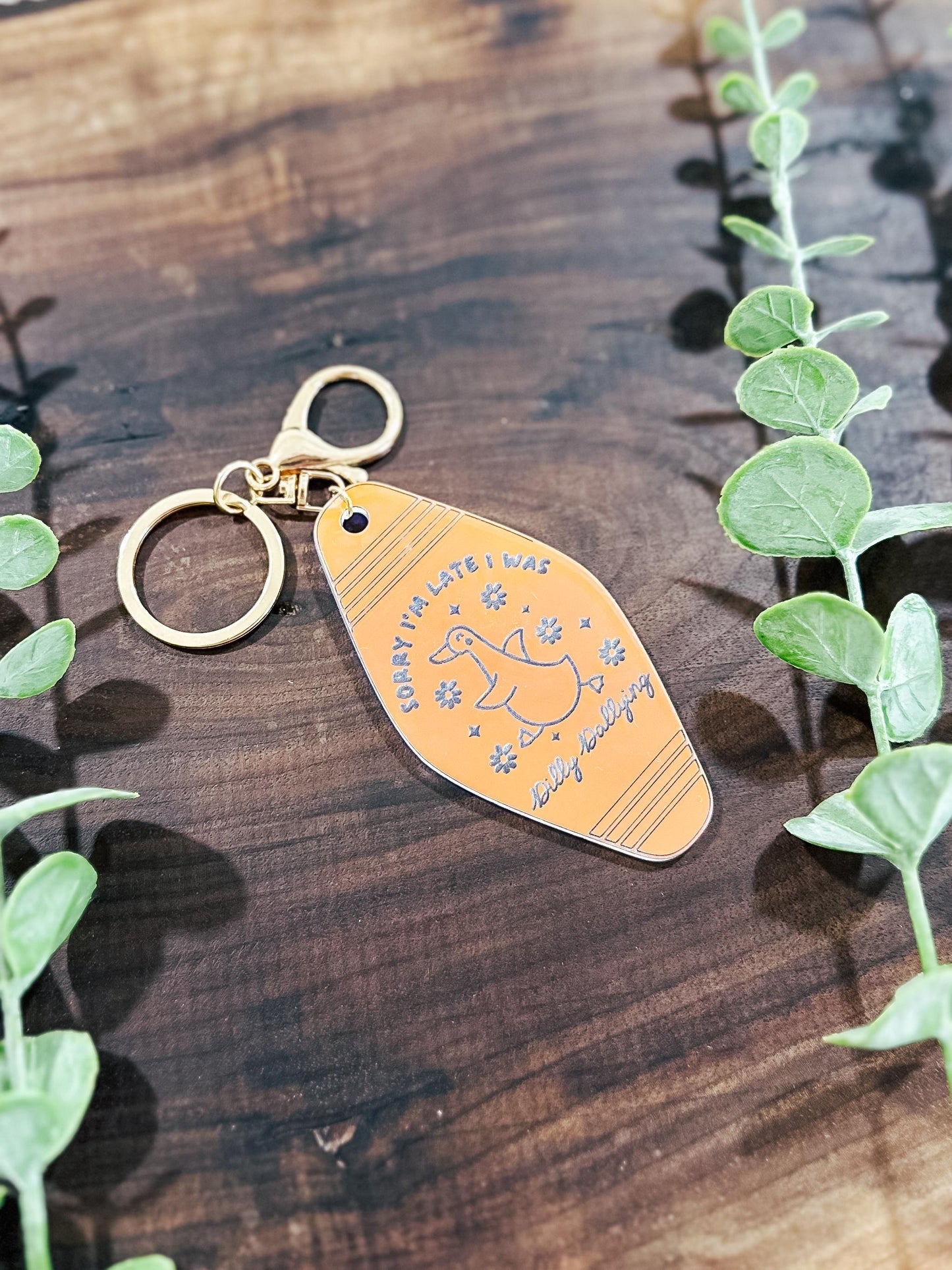 Dilly Dally Keychain | Iridescent Blue Acrylic Motel Keychain | Backpack Tag | Bag Tag | Boho Retro Keychain Tag | Laser Engraved Keychain
