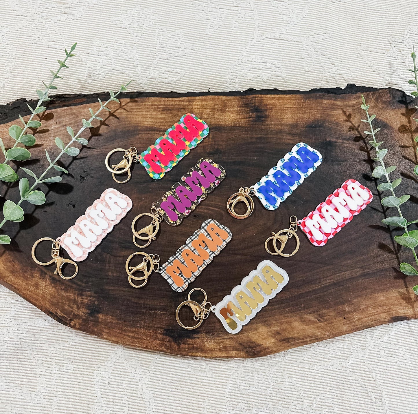 Custom Mama Patterned Keychain | Personalized Acrylic Mama Name Tag | Backpack Tag | Bag Tag | Diaper Bag Tag | Boho Patterned Keychain Tag