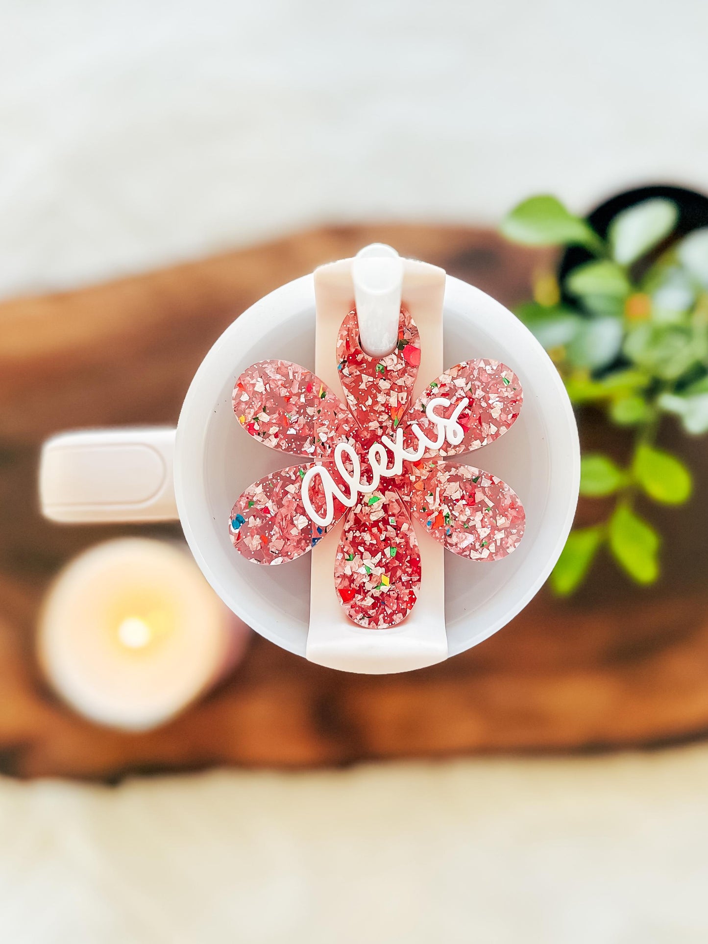 Pink Sparkly Stanley Tumbler Topper | Custom Stanley Tumbler Name Plate | Stanley Tumbler Topper Name Tag | 14oz 20oz 30oz 40oz Quencher