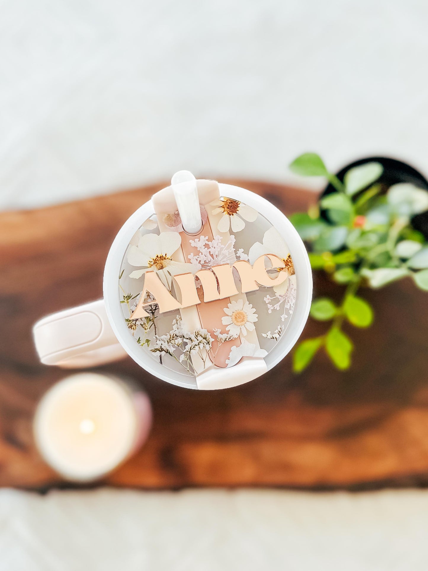 Pressed Flowers Stanley Tumbler Topper | Custom Stanley Tumbler Name Plate | Stanley Tumbler Topper Name Tag | 14oz 20oz 30oz 40oz Quencher