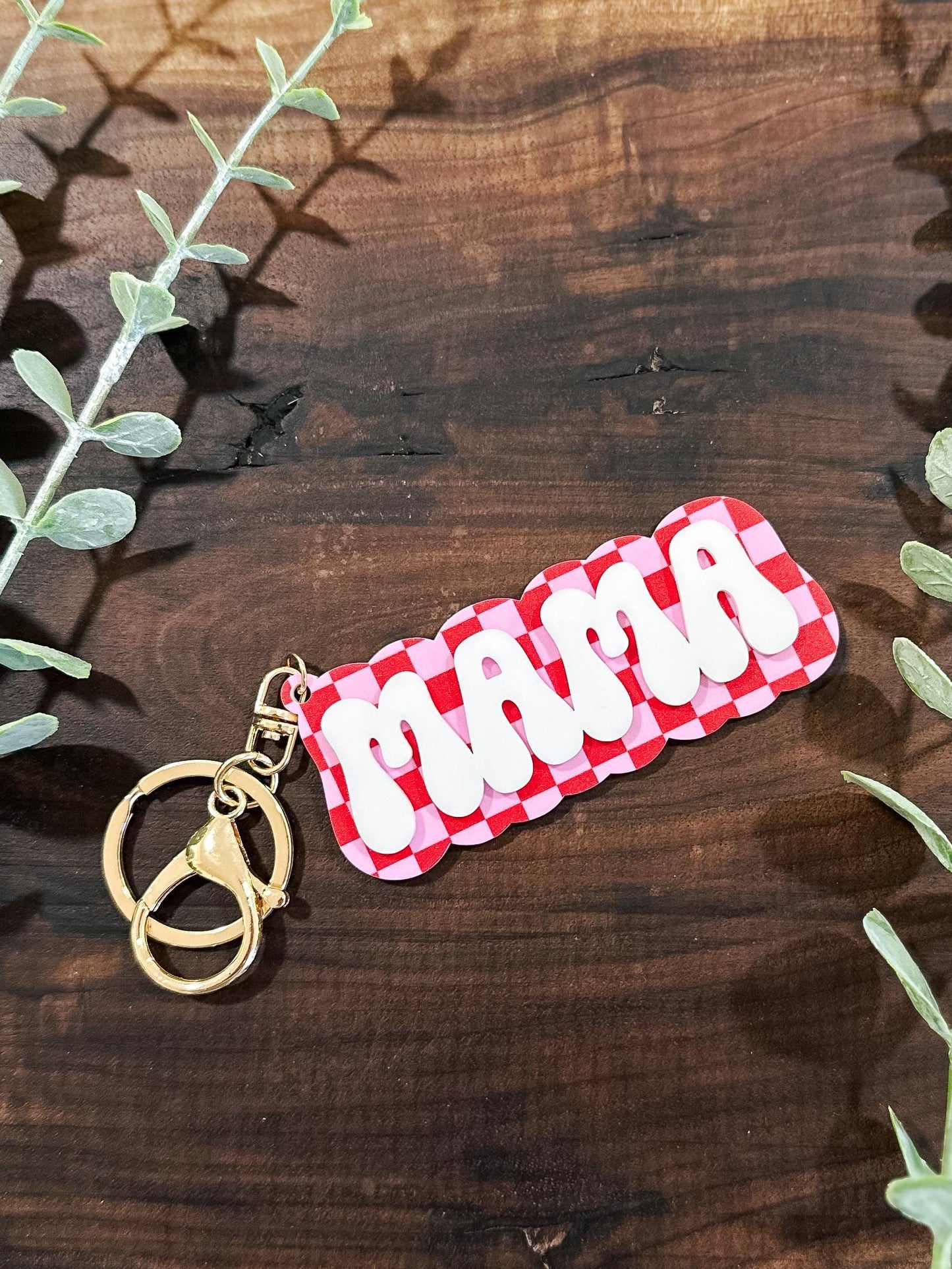 Custom Mama Patterned Keychain | Personalized Acrylic Mama Name Tag | Backpack Tag | Bag Tag | Diaper Bag Tag | Boho Patterned Keychain Tag