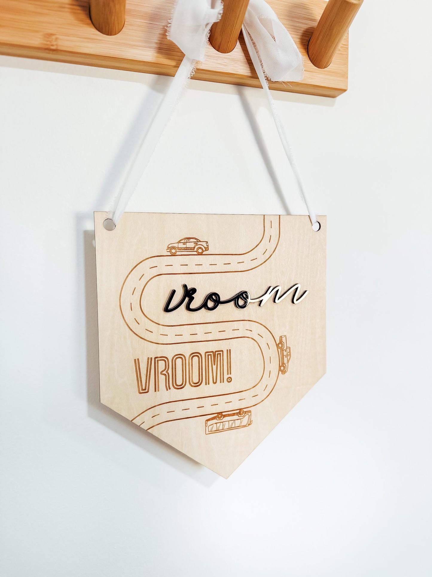 Vroom Vroom Wooden Sign | Playroom Banner Sign | Boys Room Decor | Nursery Wall Hanging | Car Transportation Theme Room Decor