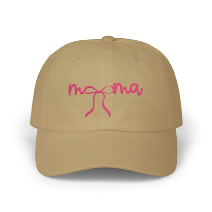 Mama Embroidered Baseball Hat — Pink Script Bow Cap