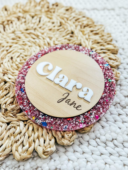 Baby Name Announcement | Pink Sparkly Girly Wood Baby Name Sign | Custom Baby Name Plaque | Newborn Photo Prop | Baby Shower Gift
