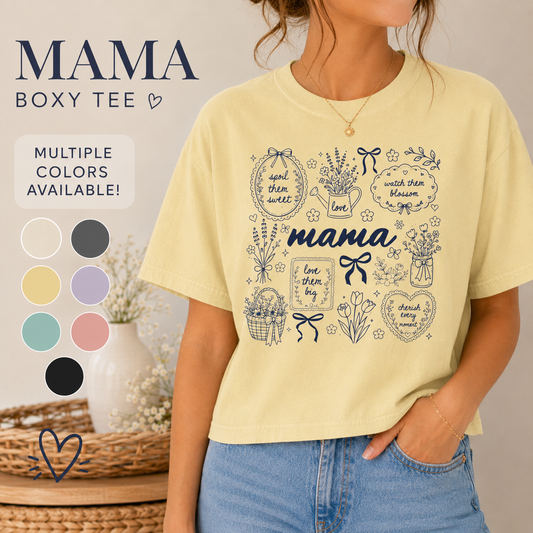 Mama Floral Cottagecore Comfort Colors Boxy Tee | Mom Shirt | Gift for Mom | Mother's Day Gift | First Time Mom | Gift for Her