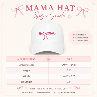 Mama Embroidered Baseball Hat — Pink Script Bow Cap
