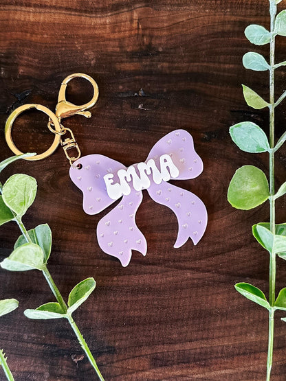 Custom Acrylic Name Coquette Bow Keychain Tag | Personalized Name Bag Tag | Backpack Tag | Baby Diaper Bag | Luggage Tag | Tag for Girls