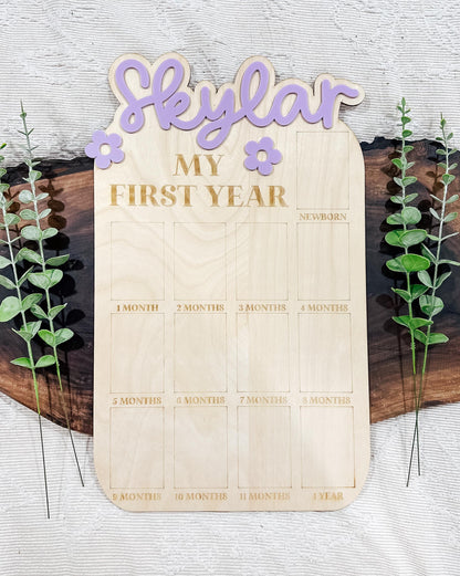 Personalized My First Year Photo Sign | First Birthday Milestone Board | Birthday Decor | One Year Milestone Board | Custom Name Photo Frame