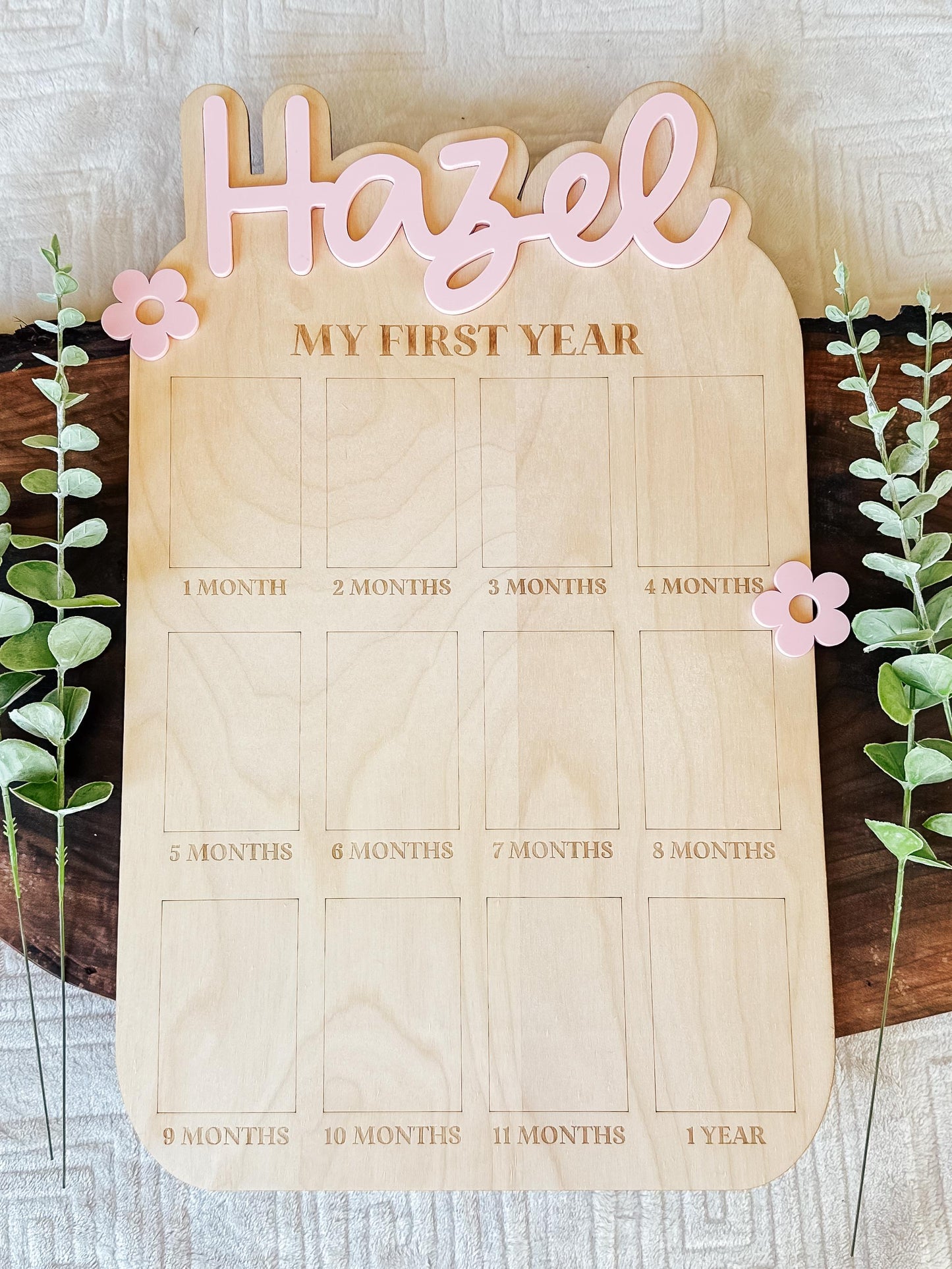 Personalized My First Year Photo Sign | First Birthday Milestone Board | Birthday Decor | One Year Milestone Board | Custom Name Photo Frame