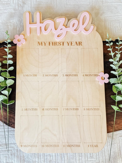 Personalized My First Year Photo Sign | First Birthday Milestone Board | Birthday Decor | One Year Milestone Board | Custom Name Photo Frame