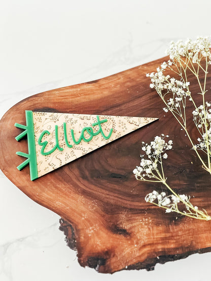 Personalized Pennant Flag Sign | Name Announcement | Custom Name Pennant | Baby Name Pennant Flag | Custom Wood Pennant | Floral | Dinosaur